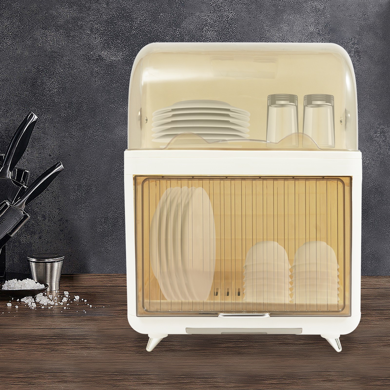 2-Tier Kitchen Tableware Storage Box Cupboard Covered Dustproof Rack Dish Holder
