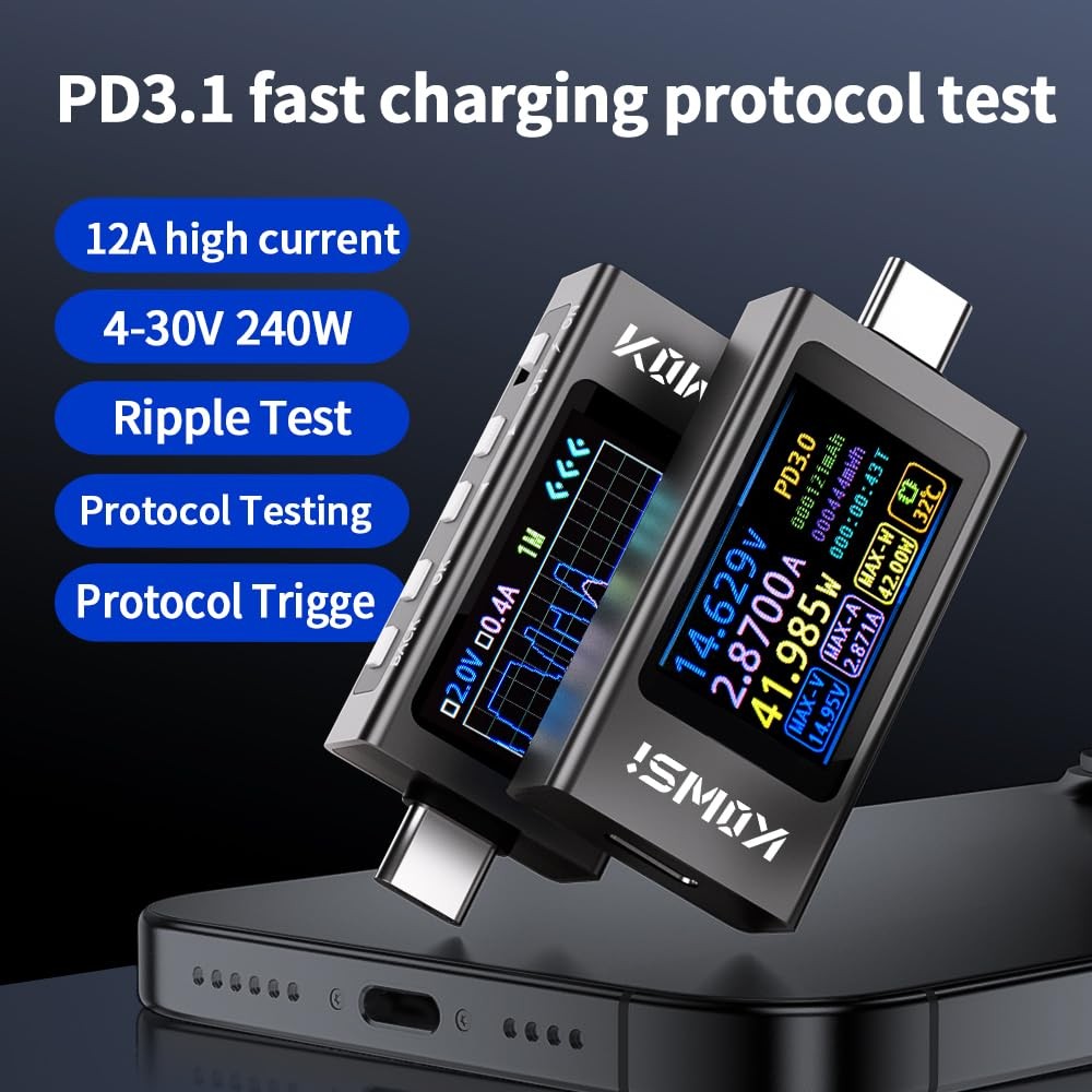 USB C Tester USB C Power Meter Tester,Digital Multimeter with LCD Display,Dig...
