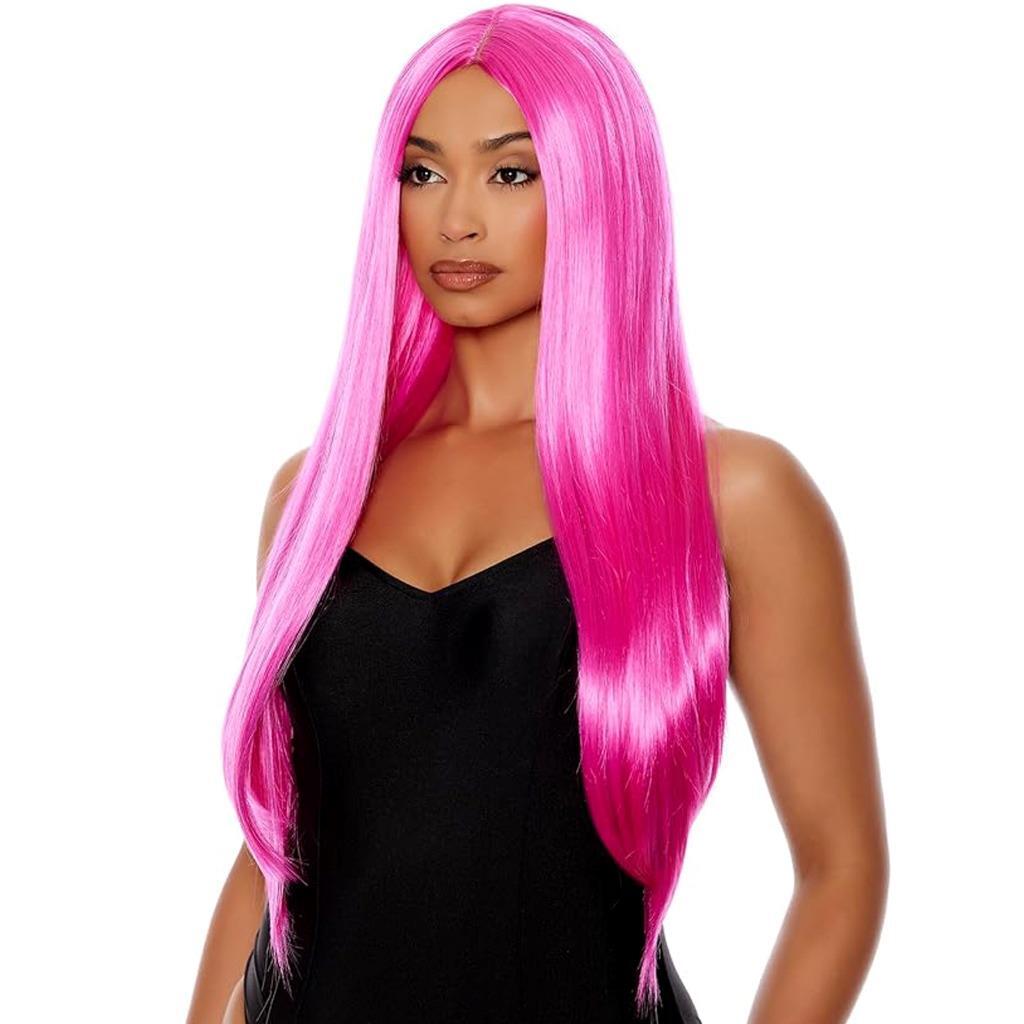 Long Hot Pink Wig Straight Center Part Unisex Costume Party Cosplay Anime 994828