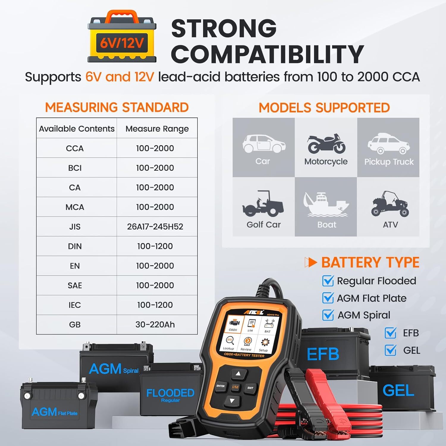 ANCEL AD410 PRO Battery Tester & OBD2 Scanner Auto Code Reader Diagnostic Tool