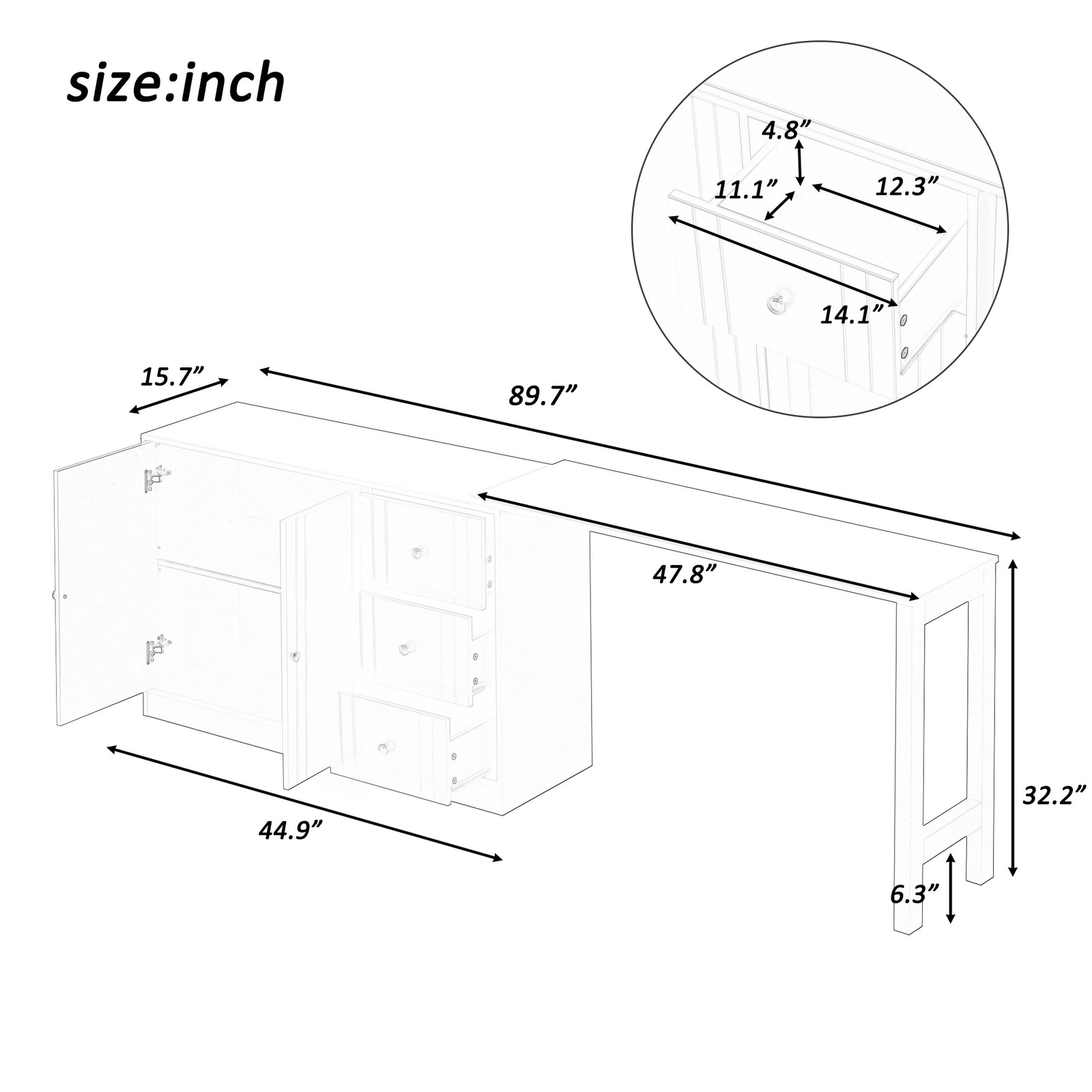 89.7''Wooden Sideboard with Extendable Table,Multifunctional Storage Cabinet*