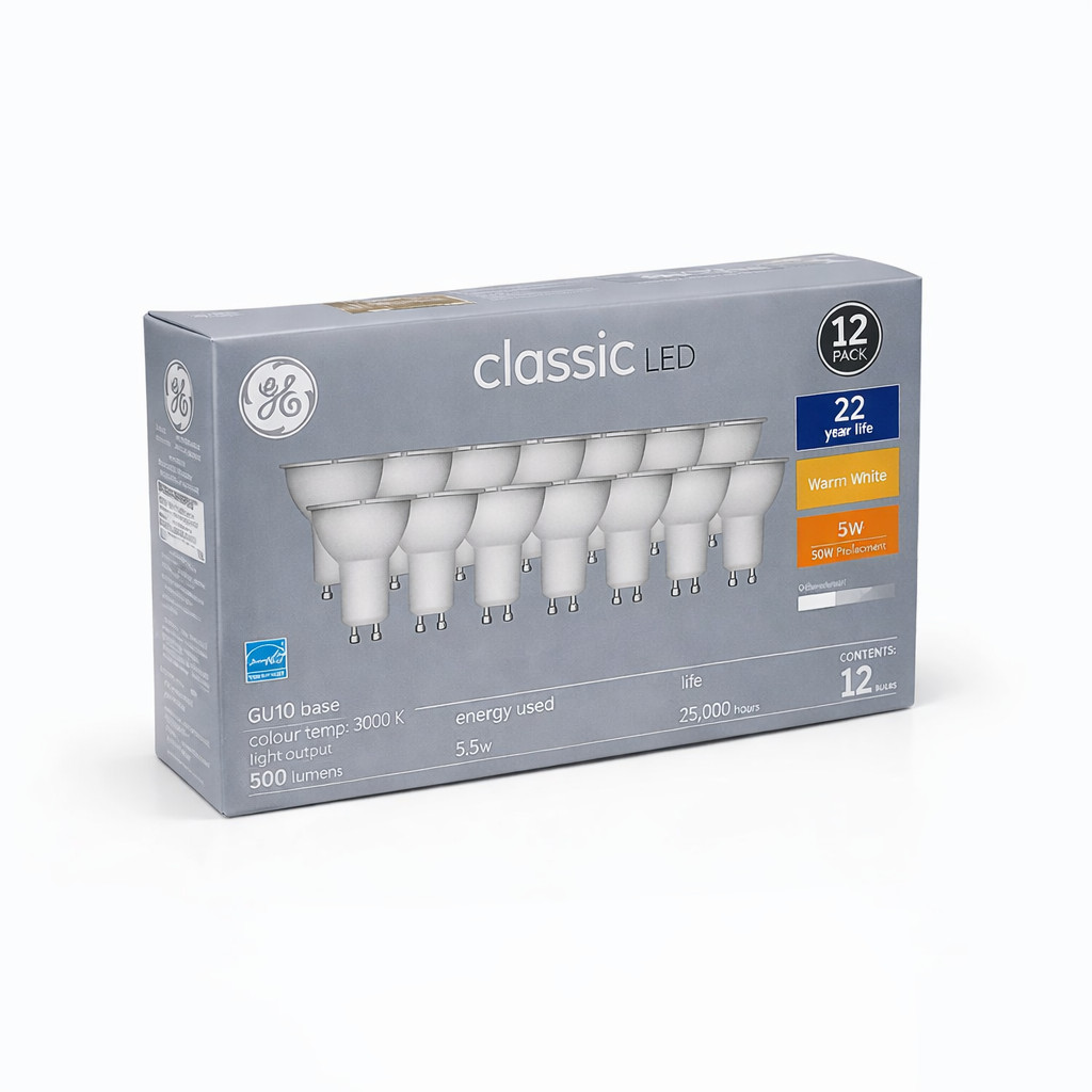 GE Classic LED GU10 Bulbs 5.5W Warm White 3000K Dimmable 12 Pack