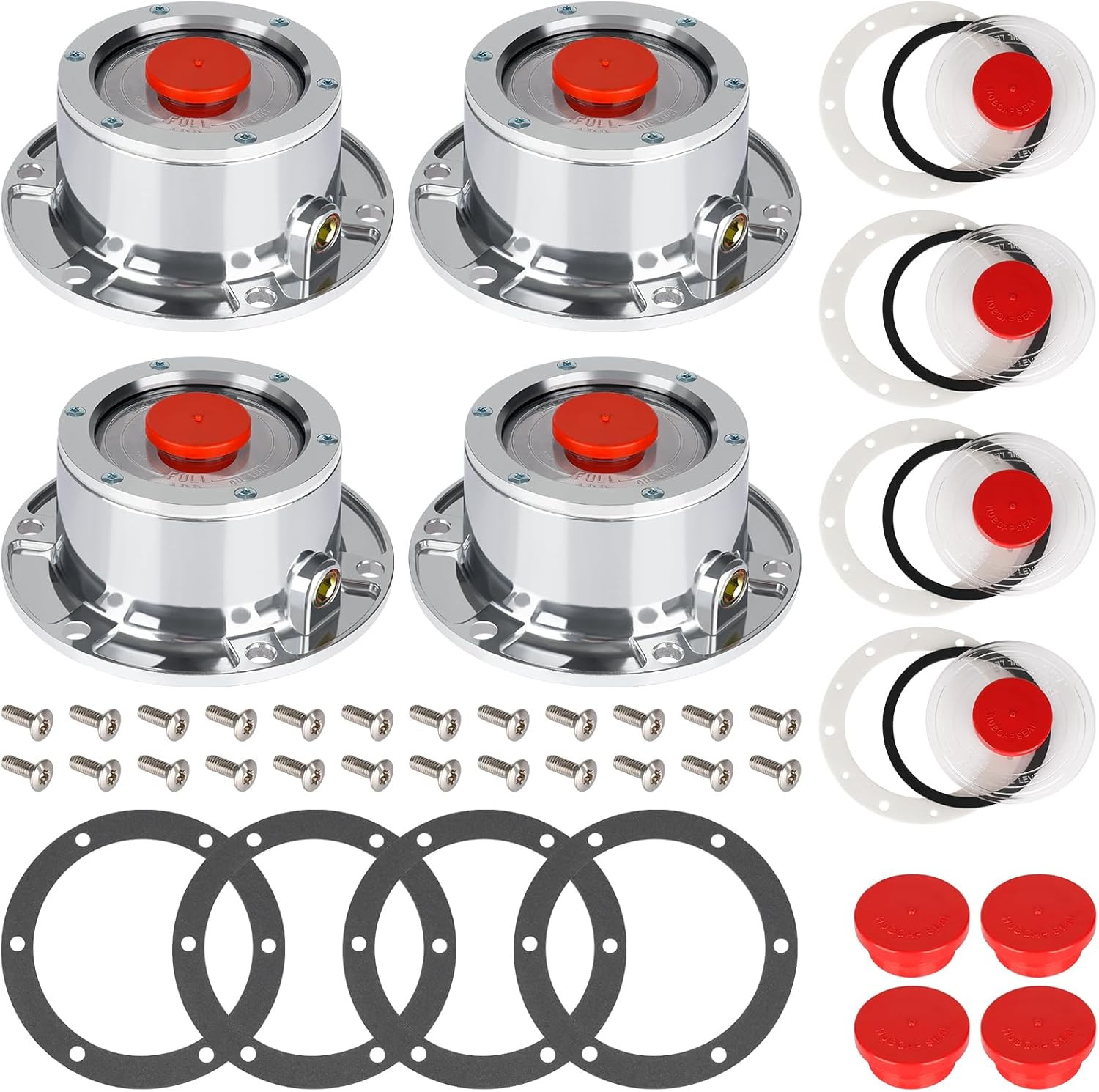 4 Pack 343-4009 Trailer Hub Caps with Oil Window Cover Kit 4 Set 3434009 Aluminu