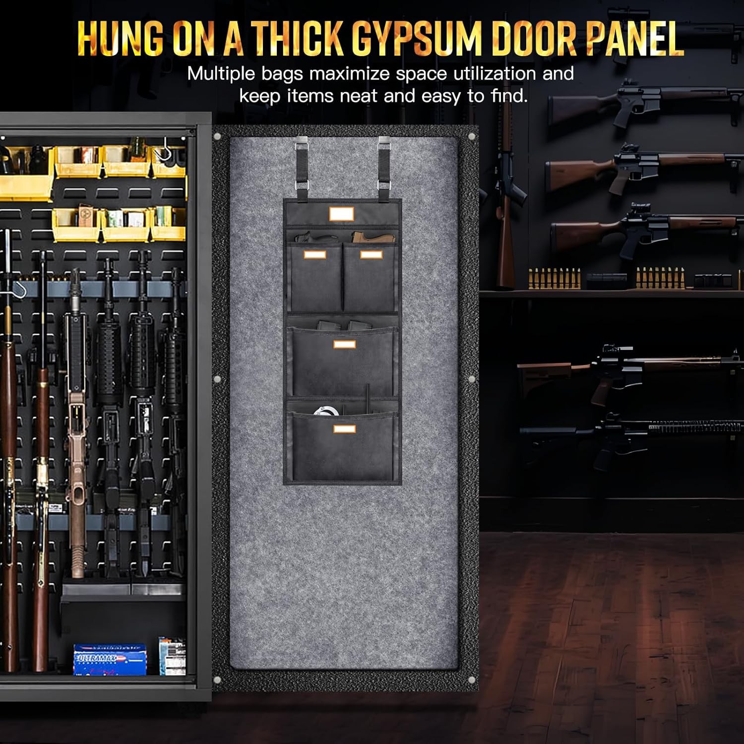 Gun Safe Door Organizer - 4 Large Pockets for Easy Storage | Locker Hanging