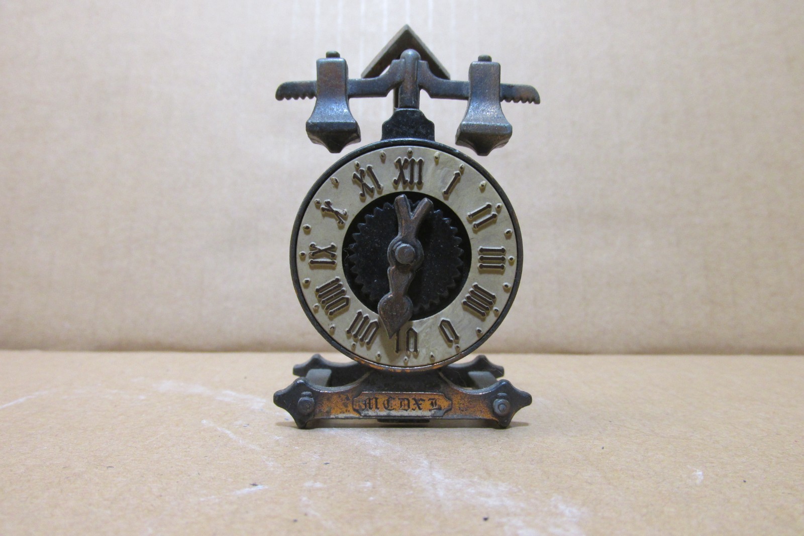 VINTAGE 'PLAY ME' SPAIN, BRASS CLOCK PENCIL SHARPENER