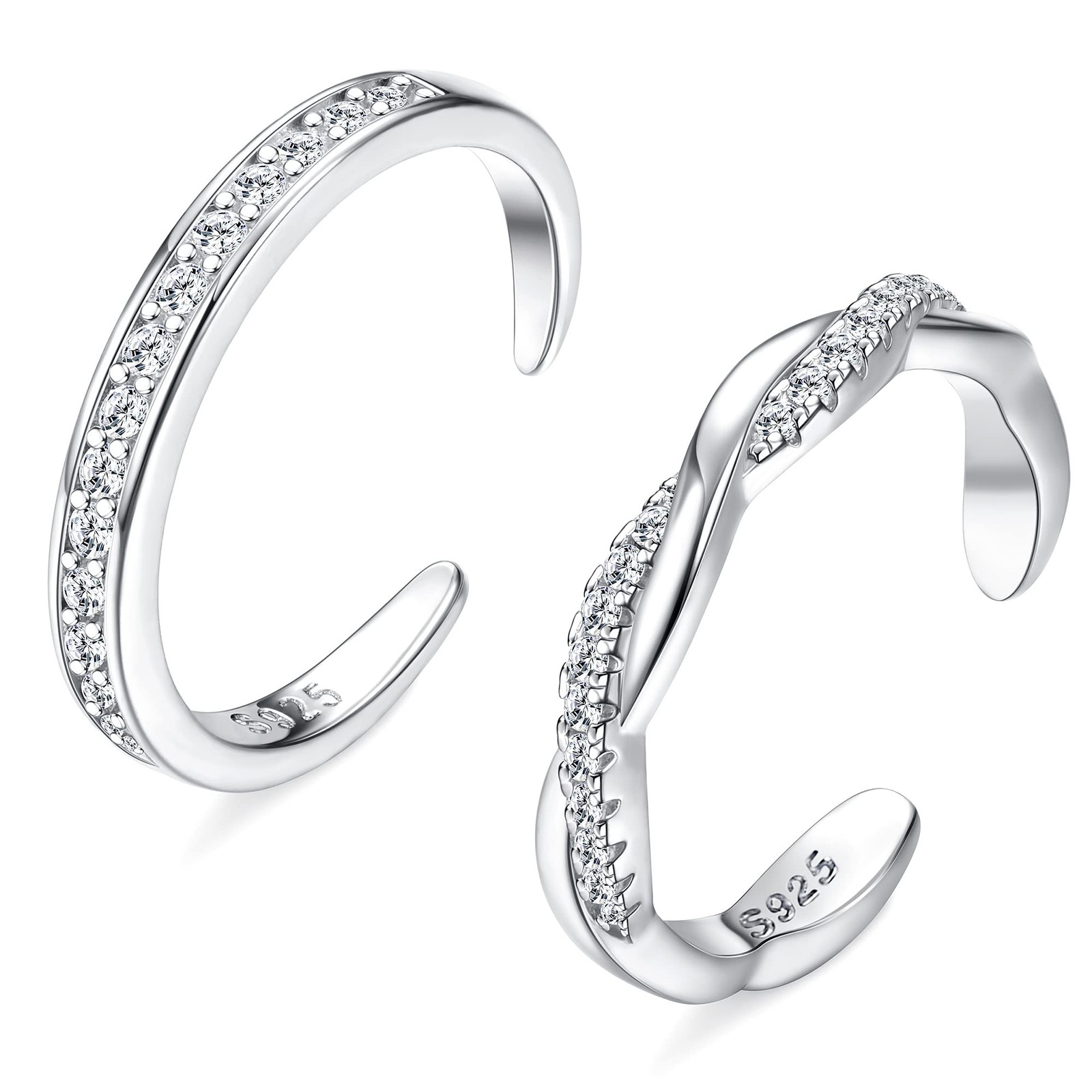 FIASASO 2 Pcs Sterling Silver Toe Rings for Women Adjustable,