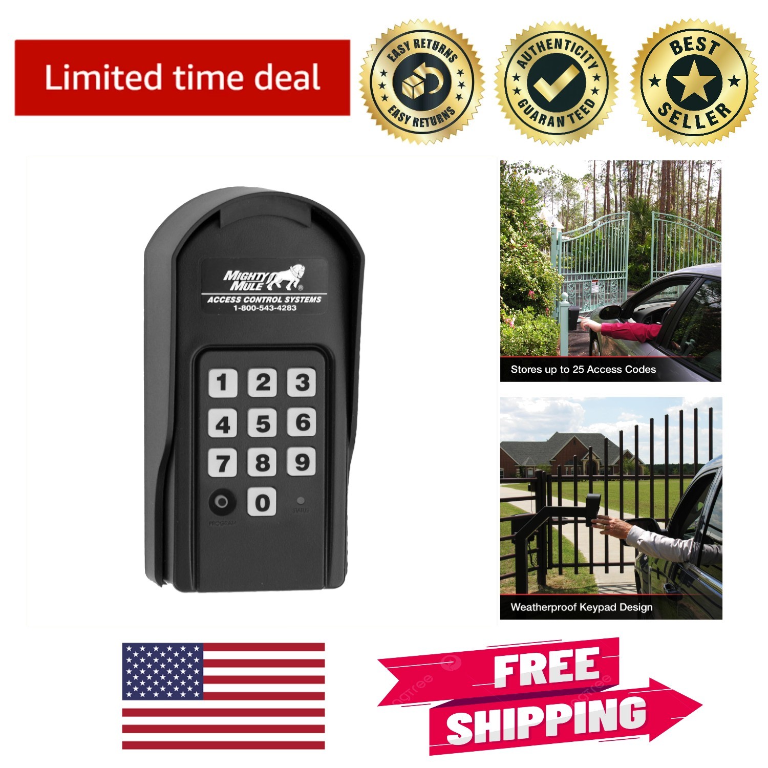 Wireless Access Keypad for Gates - Weather Resistant with Temporary Code Feature