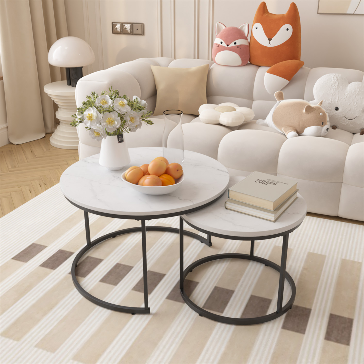 Nesting Coffee Table Center Cocktail Table Round Side Table for Living Room