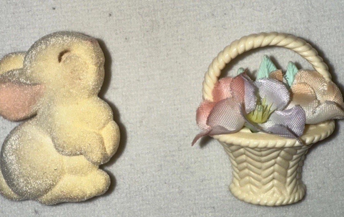 Hallmark Vintage Bunny Basket Easter Pins Two Pins RARE