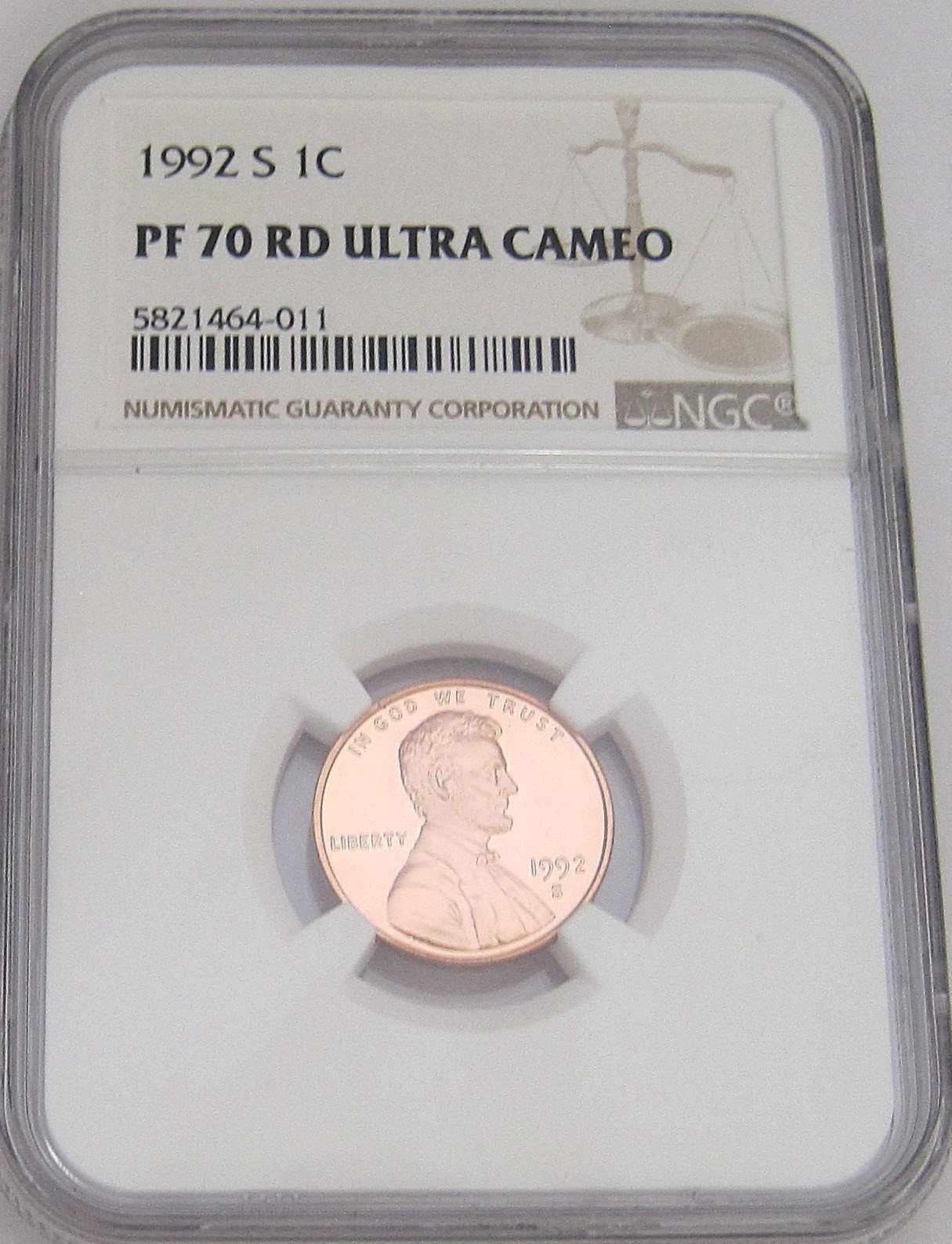 1992-S Lincoln Memorial Cent NGC PF70 RED ULTRA CAMEO - RED HOT PROOF =Top Grade