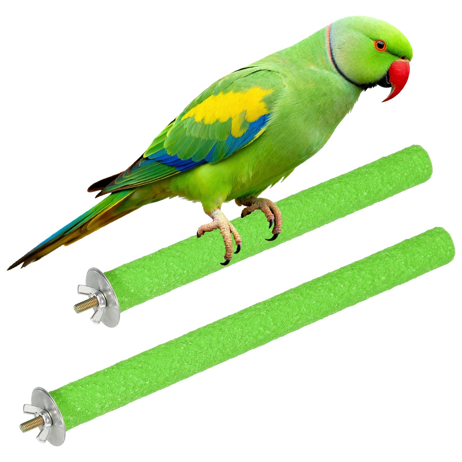 Bird Cage Perch, Parrot Grinding Claw Sticks, 8/10 Inch, (Wooden, Green, 2Pcs)