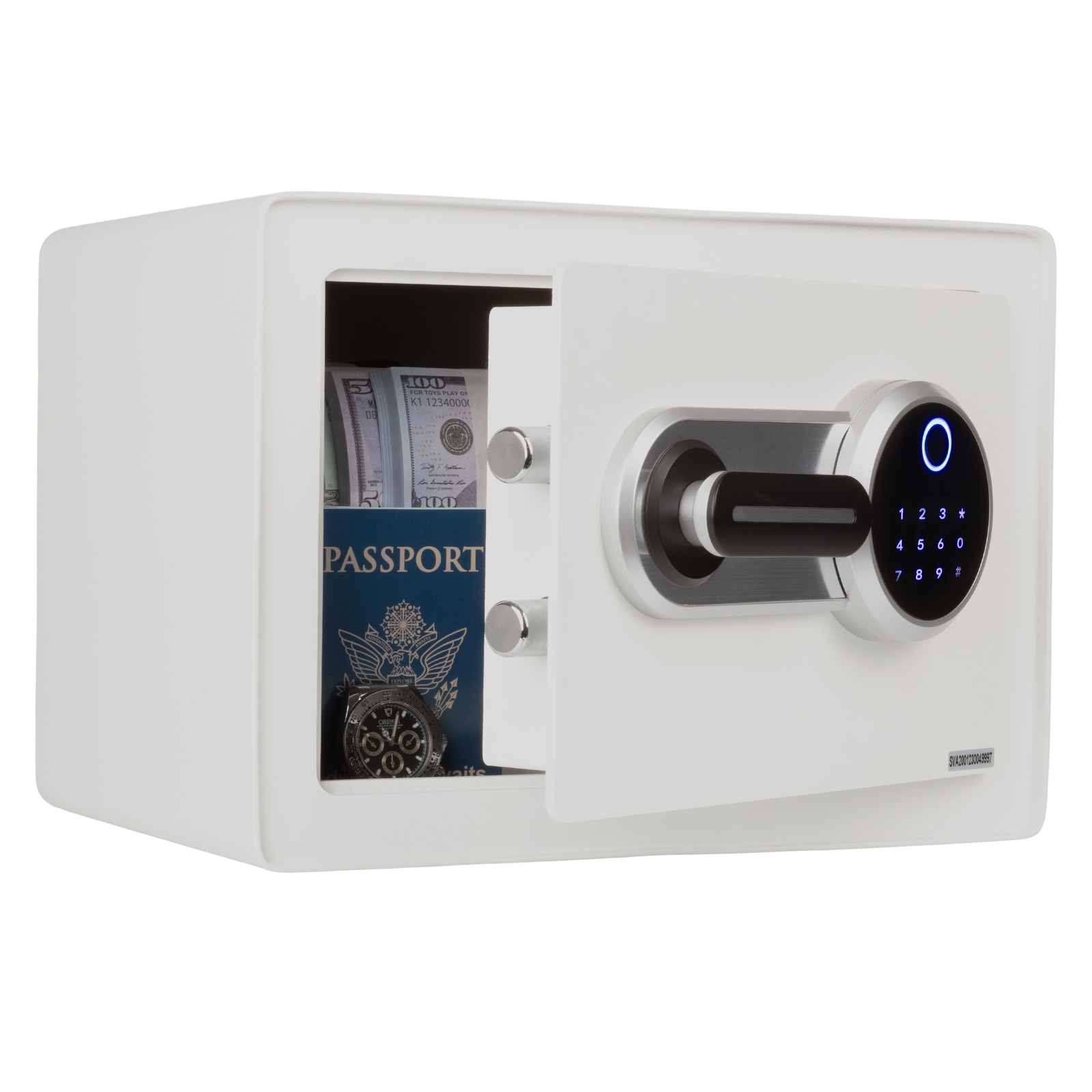 Biometric Safe Lock Box with Fingerprint Scanner and Digital Key. White