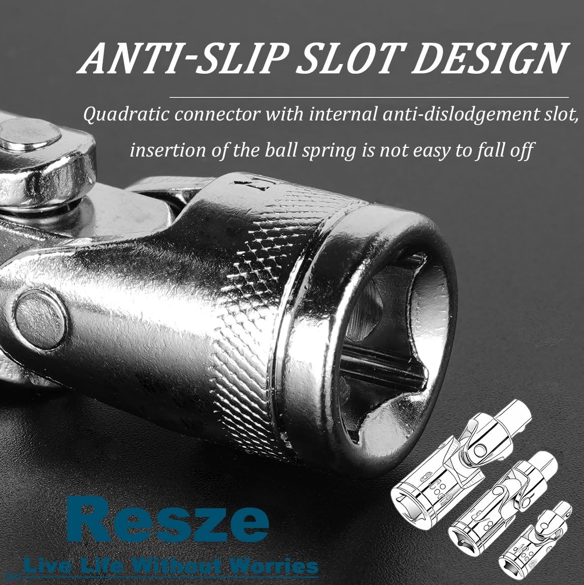 3PCS Swivel Socket Set (1/4", 3/8", 1/2"), 360° Rotating Adapters