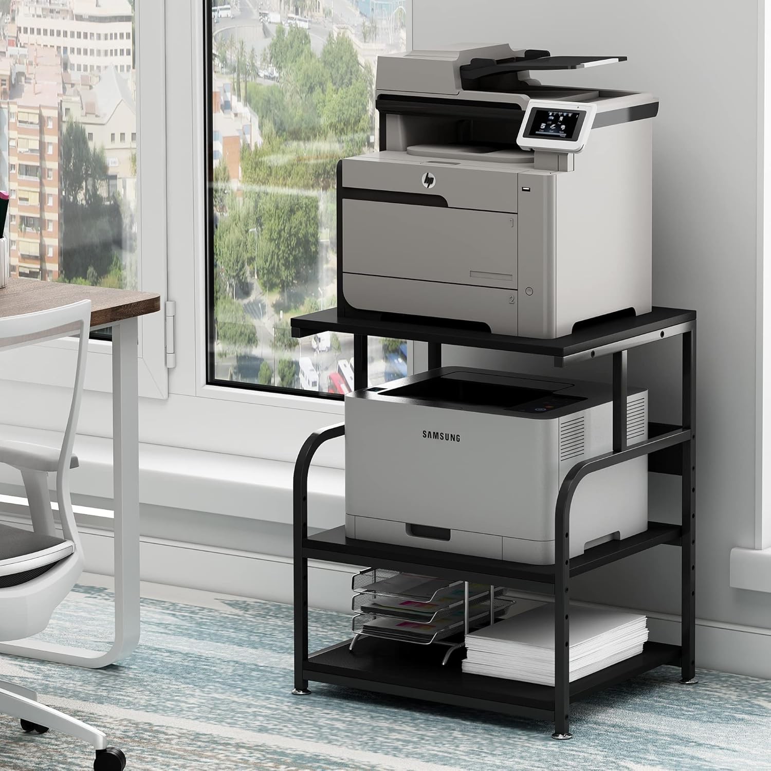 Printer Stand,23.6x18.9x30 Inches Large Printer Table w/Adjustable Storage Shelf