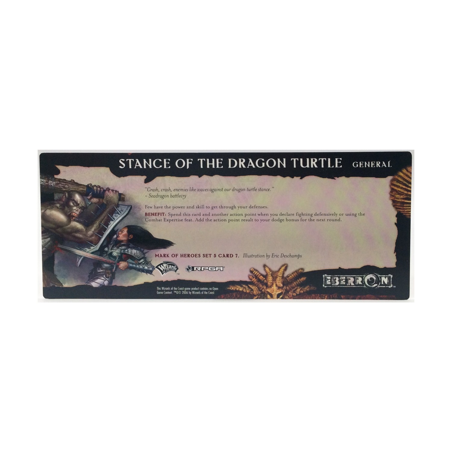 WotC Eberron d20  Mark of Heroes RPGA Set 5 - Card 7 of 10, Stance of t Bag VG+