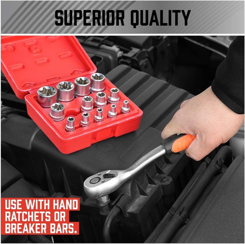 14-Piece E-TORX Socket Set - Female Torx Socket Set, Ultimate Torque Star So...
