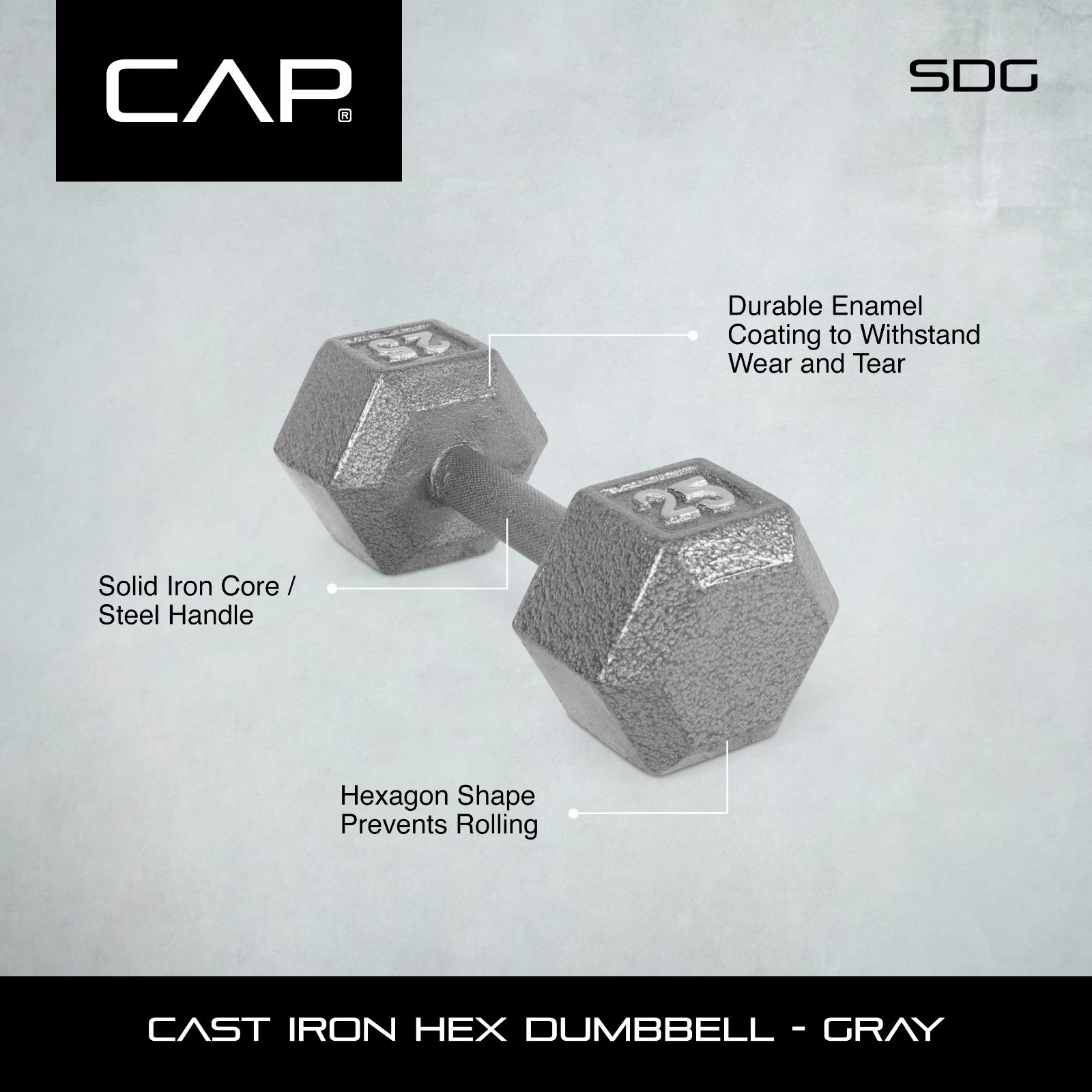 CAP Barbell 50lb Cast Iron Hex Dumbbell, Single