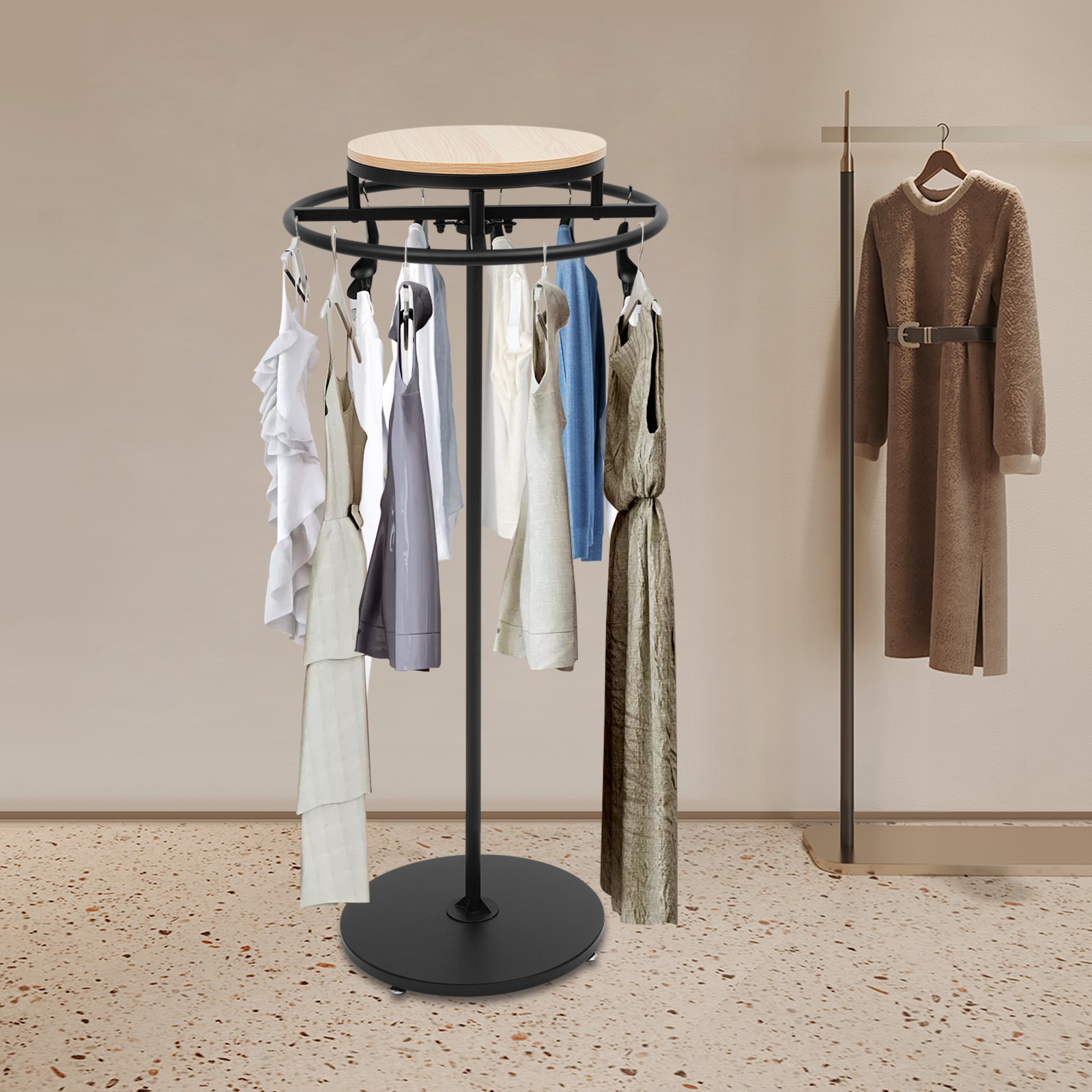 Round Clothing Rack, Clothing Display Rack, Floor-standing Garment Hanging Rack