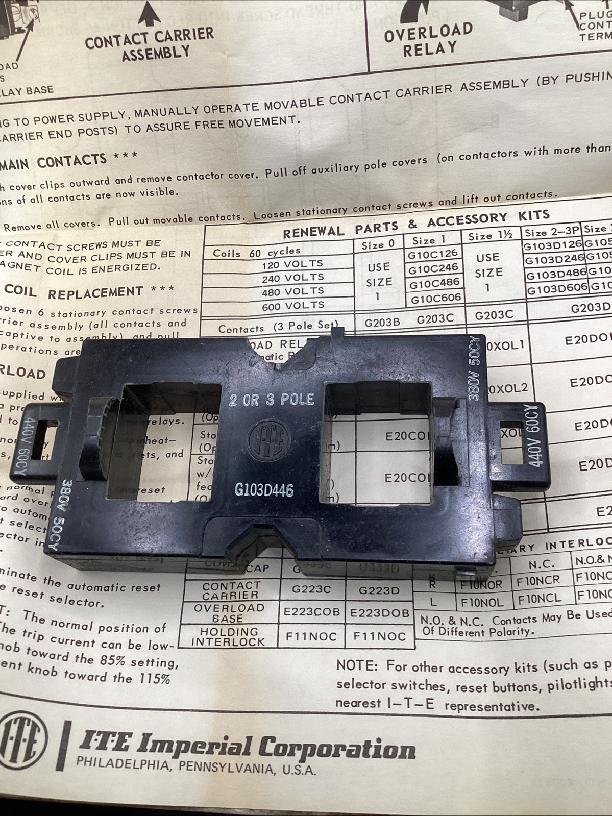 ITE G103D446 Operating Coil G10 Size 2 NEW