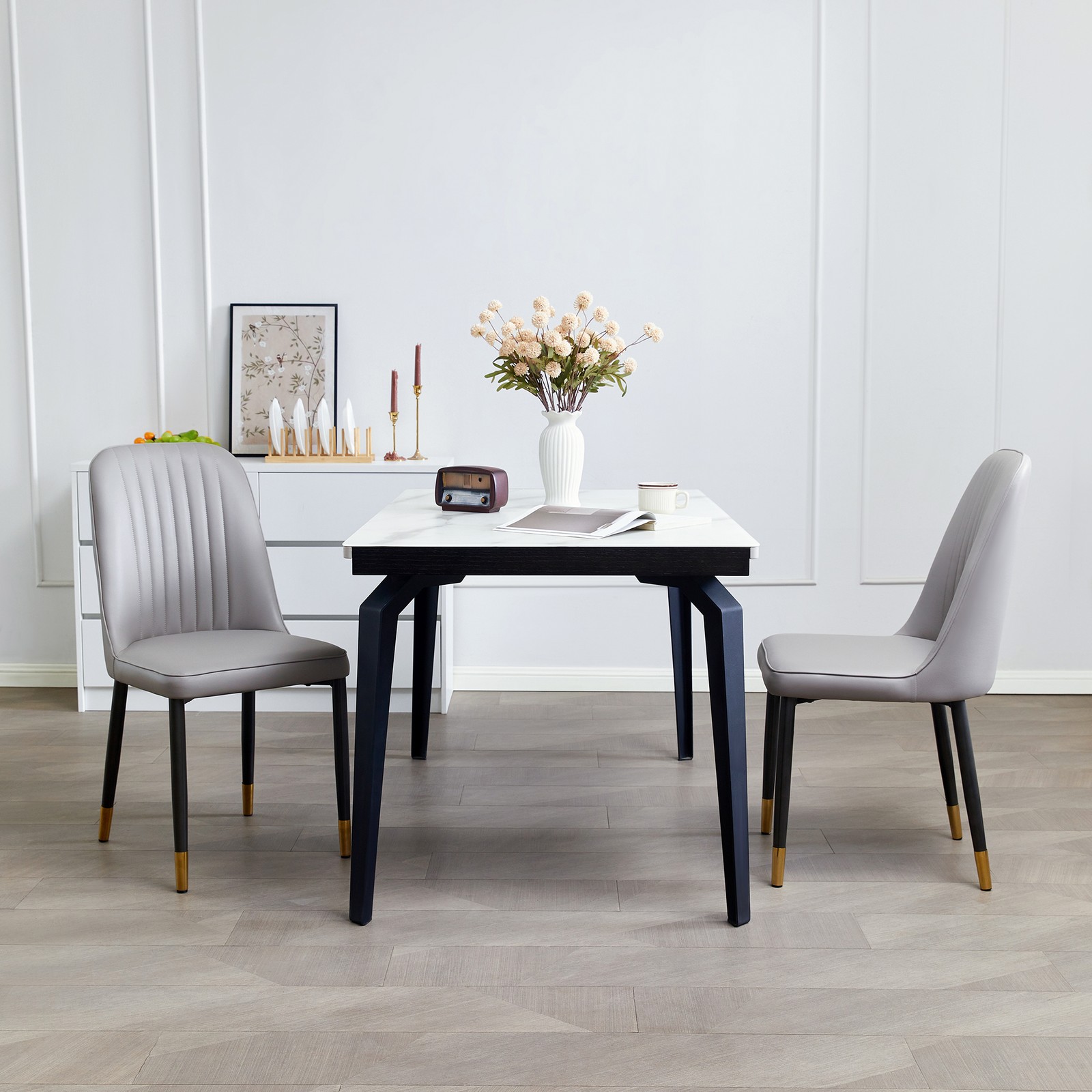 Set of 2 Grey Dining Chairs with Thick Cushions: Modern Kitchen Chairs