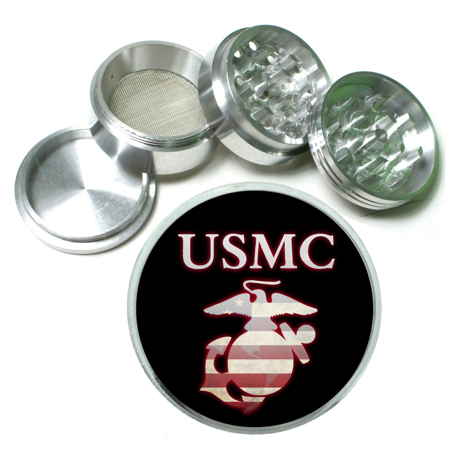 Marines Rs1  Black Metal Herb Grinder 4 Piece Hand Mueller