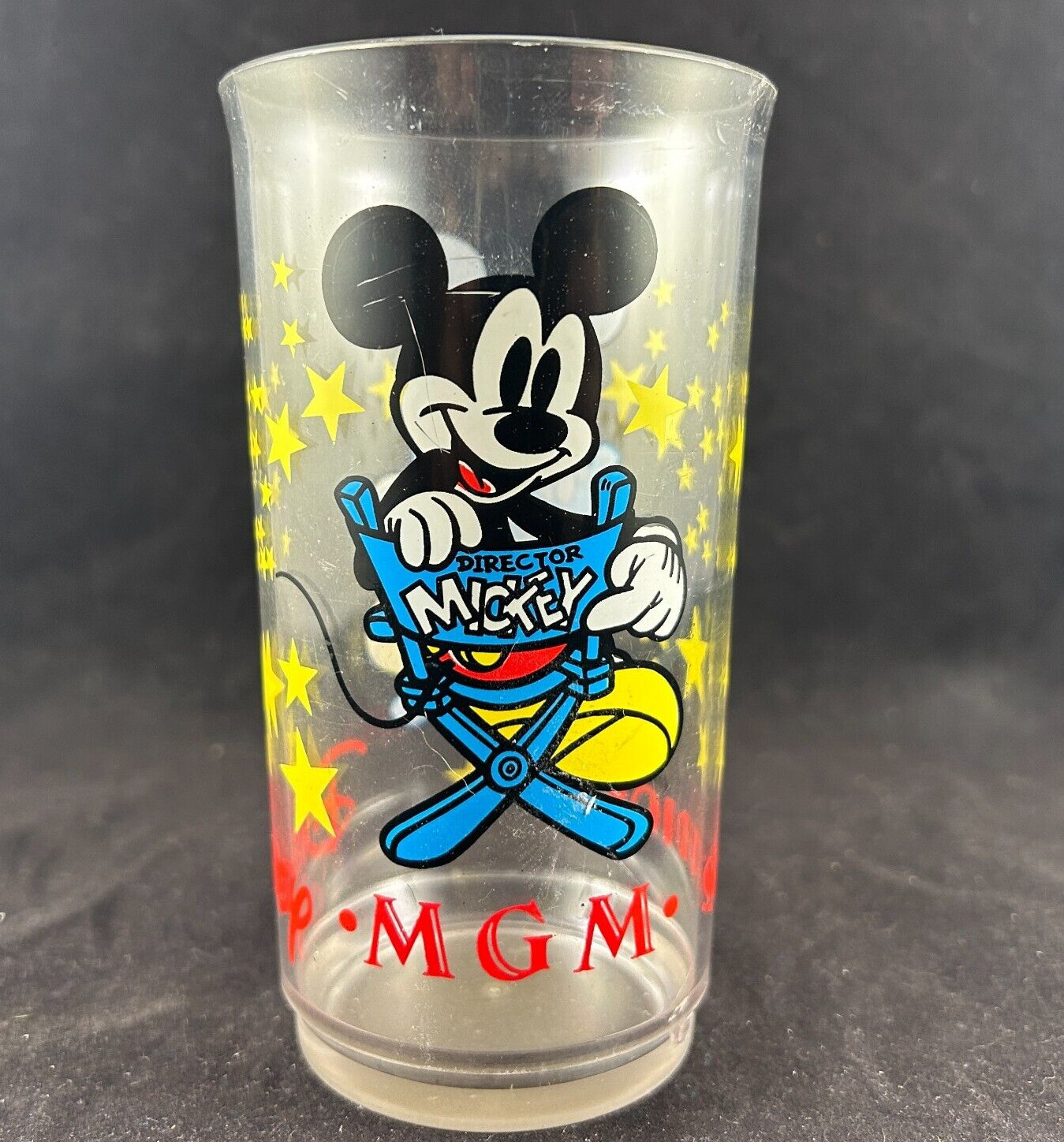 1987 DIRECTOR MICKEY MOUSE DISNEY MGM STUDIOS RARE VTG 5" GRAPHIC PLASTIC CUP