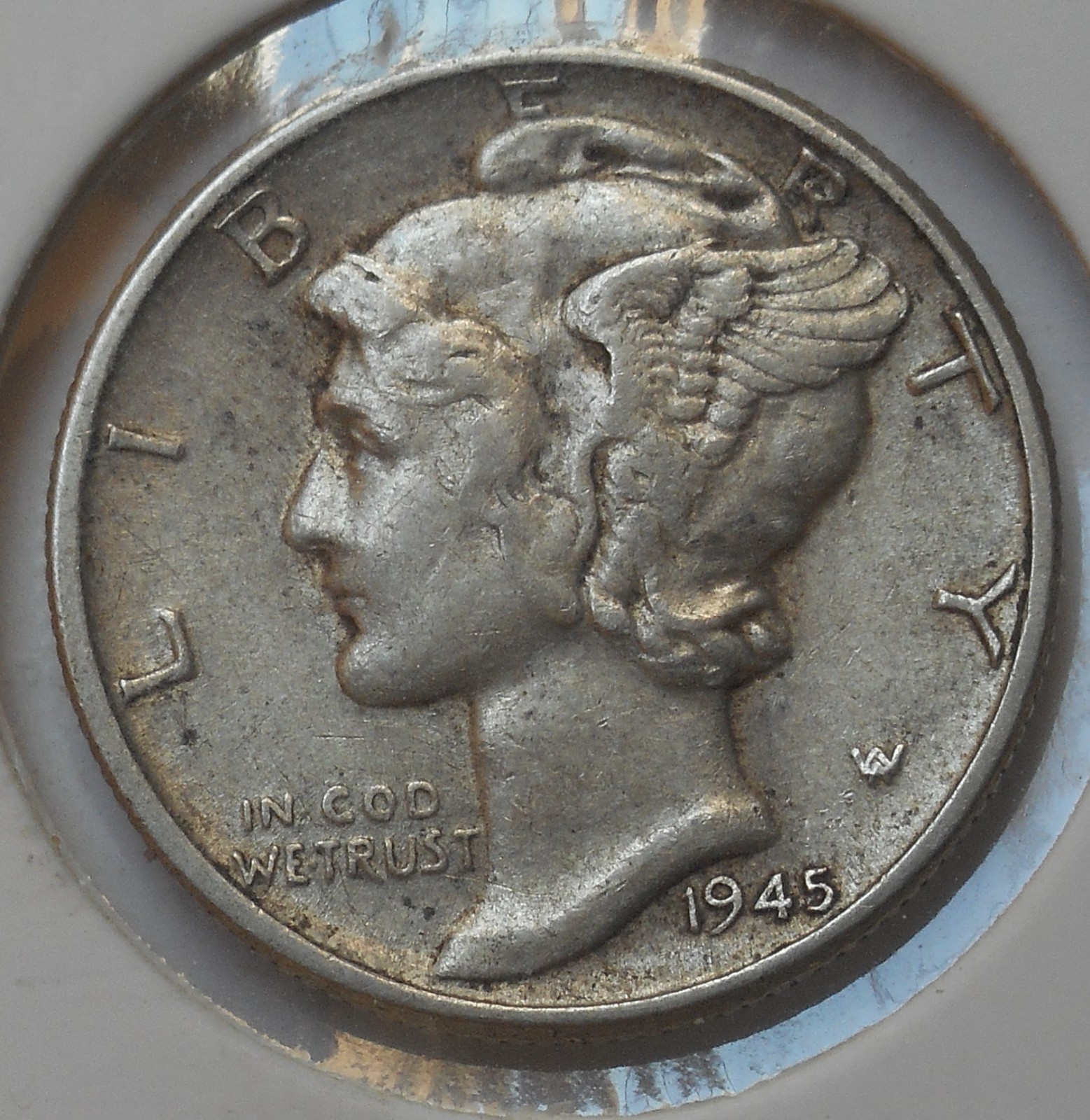 1945 . Mercury Dime . VF+ . Very Fine+ . Silver . Original