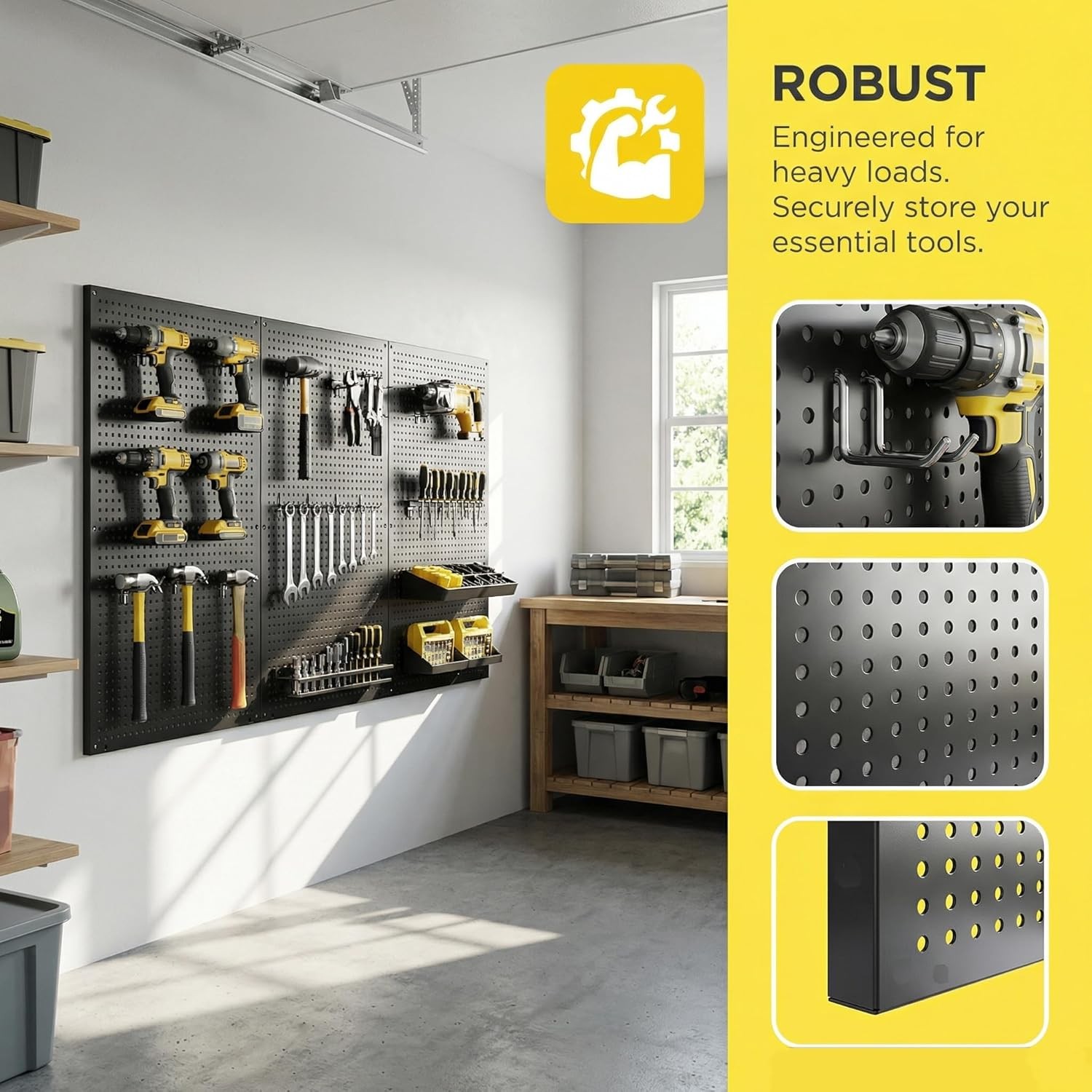 Metal Pegboard Kit 36x20 Inch Wall Panel with Hooks