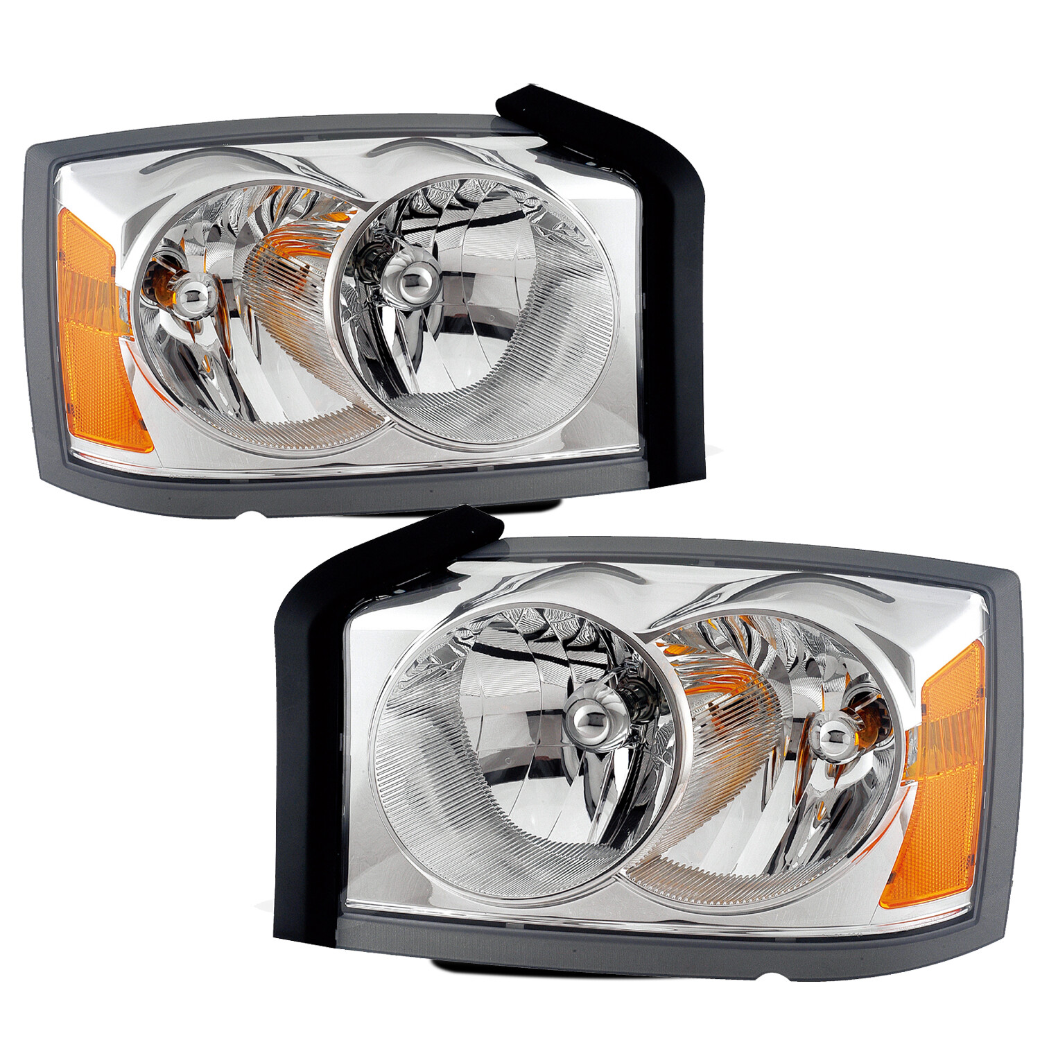 Pair Headlight For 2005-2007 Dodge Dakota Pickup Truck Chrome Housing Headlamp