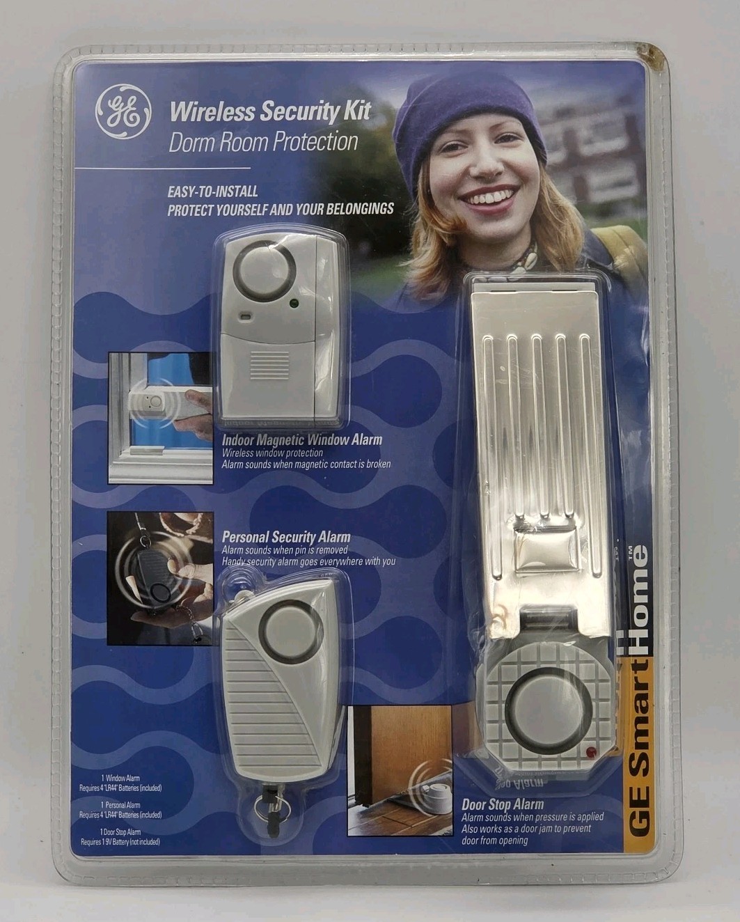GE Wireless Security Kit Dorm Room Protection 3-Piece Door Stop Window Alarms