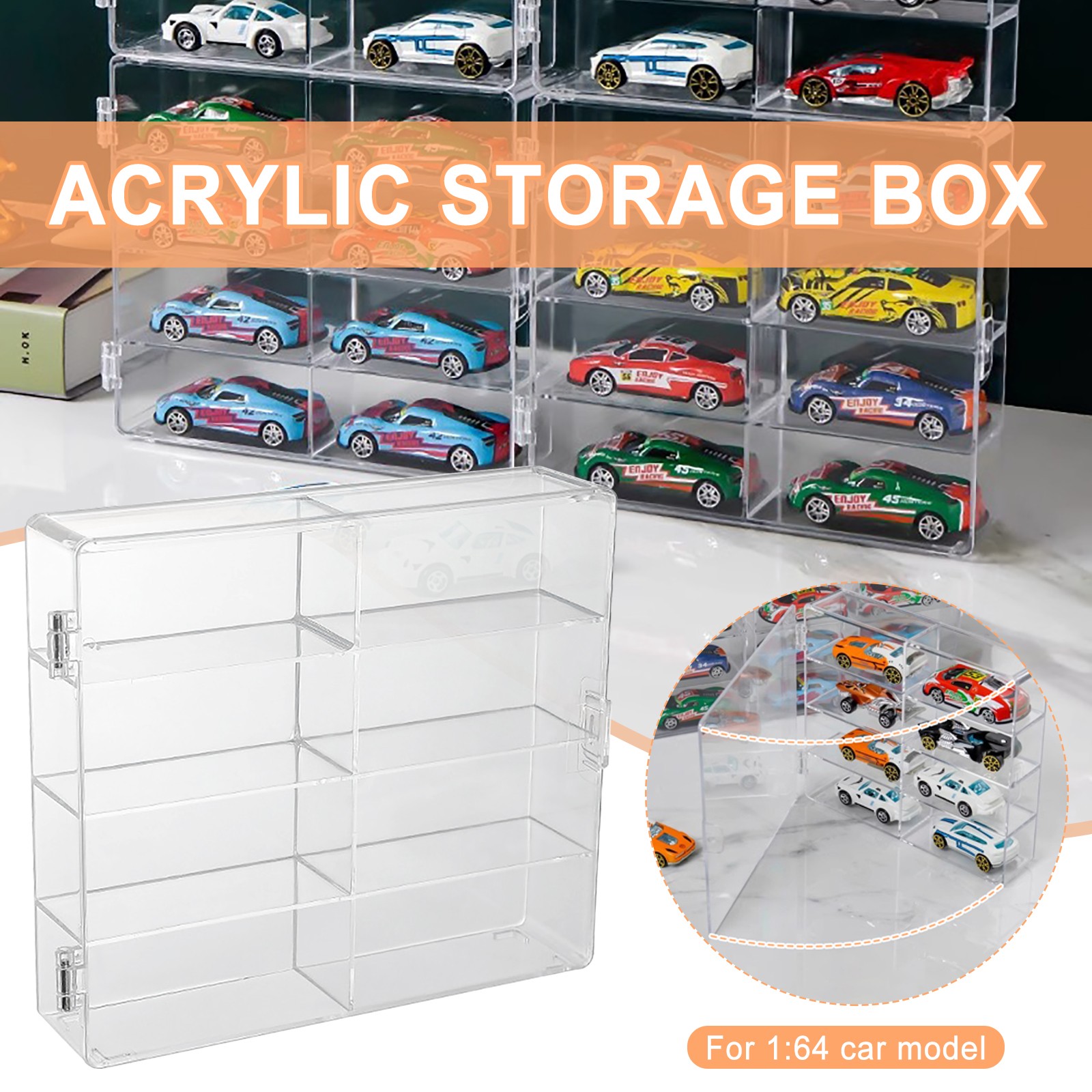 For lot of Hotwheels 1/64 Diecast Storage Set 8 Car Display Clear Carry Case