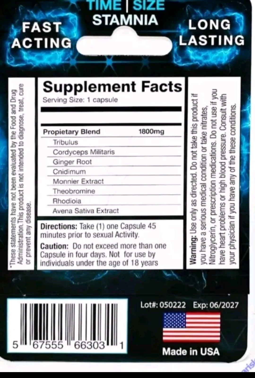 Zeus Plus 1600 Male Enhancement Supplement 3 count bottle