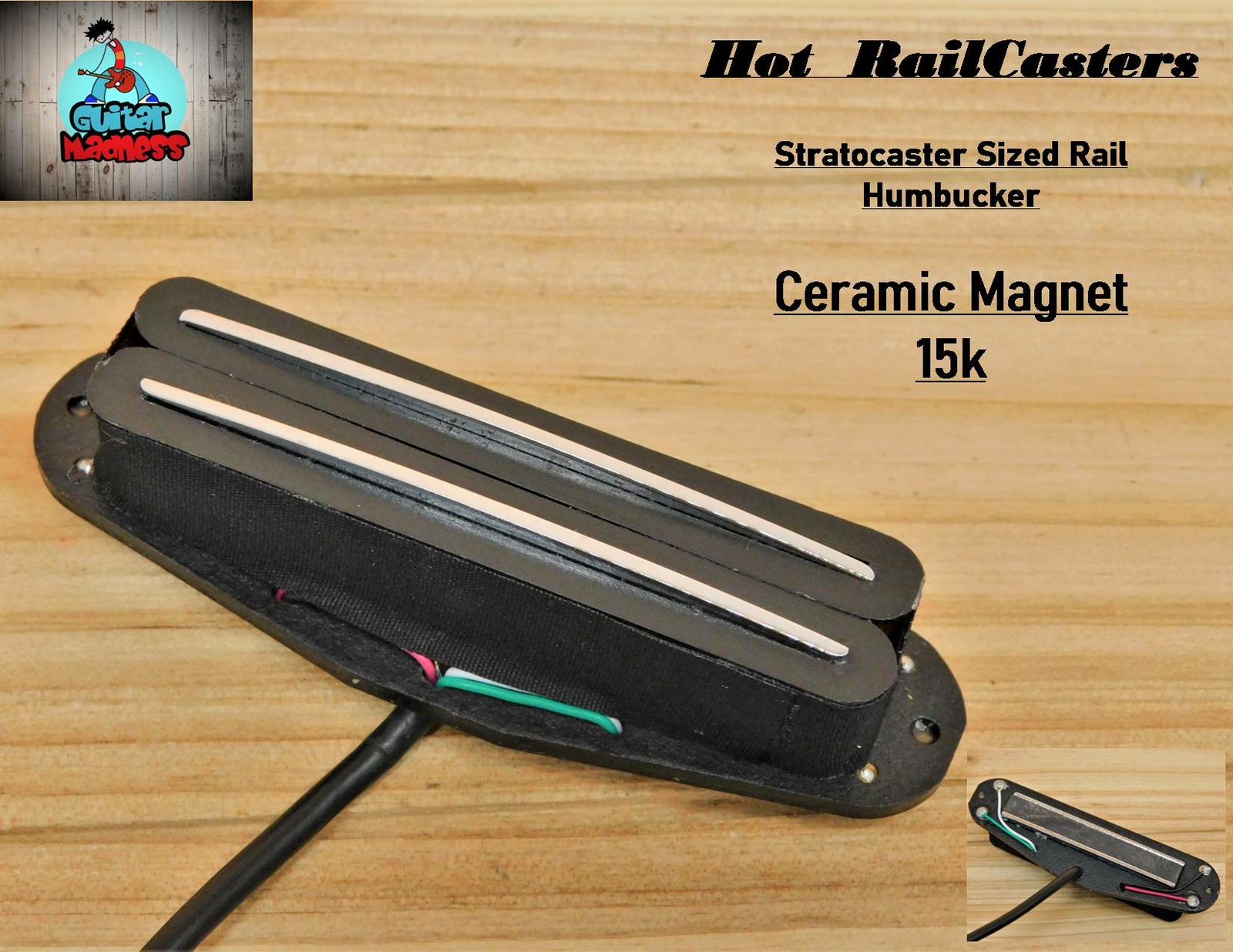 G.M. Hot Railcasters Black Strat Sized Humbucker Rail pickups Ceramic 5