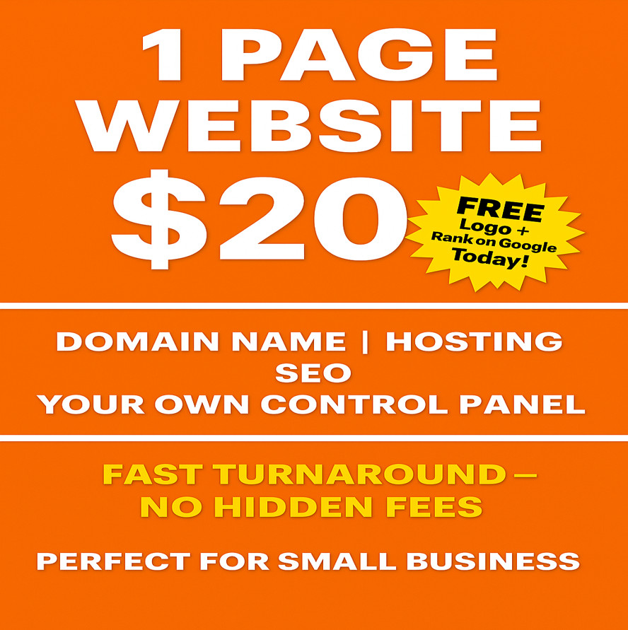 1 Page Website Design – Custom WordPress, SEO, Domain, Email, Hosting Included