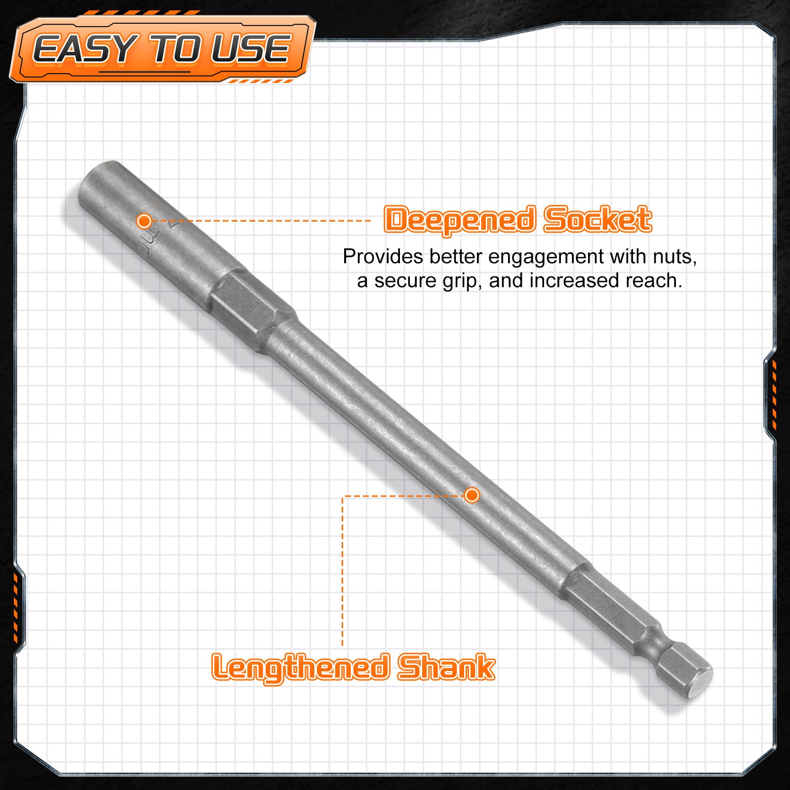 5pcs Nut Driver Drill Bit 7mm Socket 1/4" Hex Shank 6" Extra Long Setter