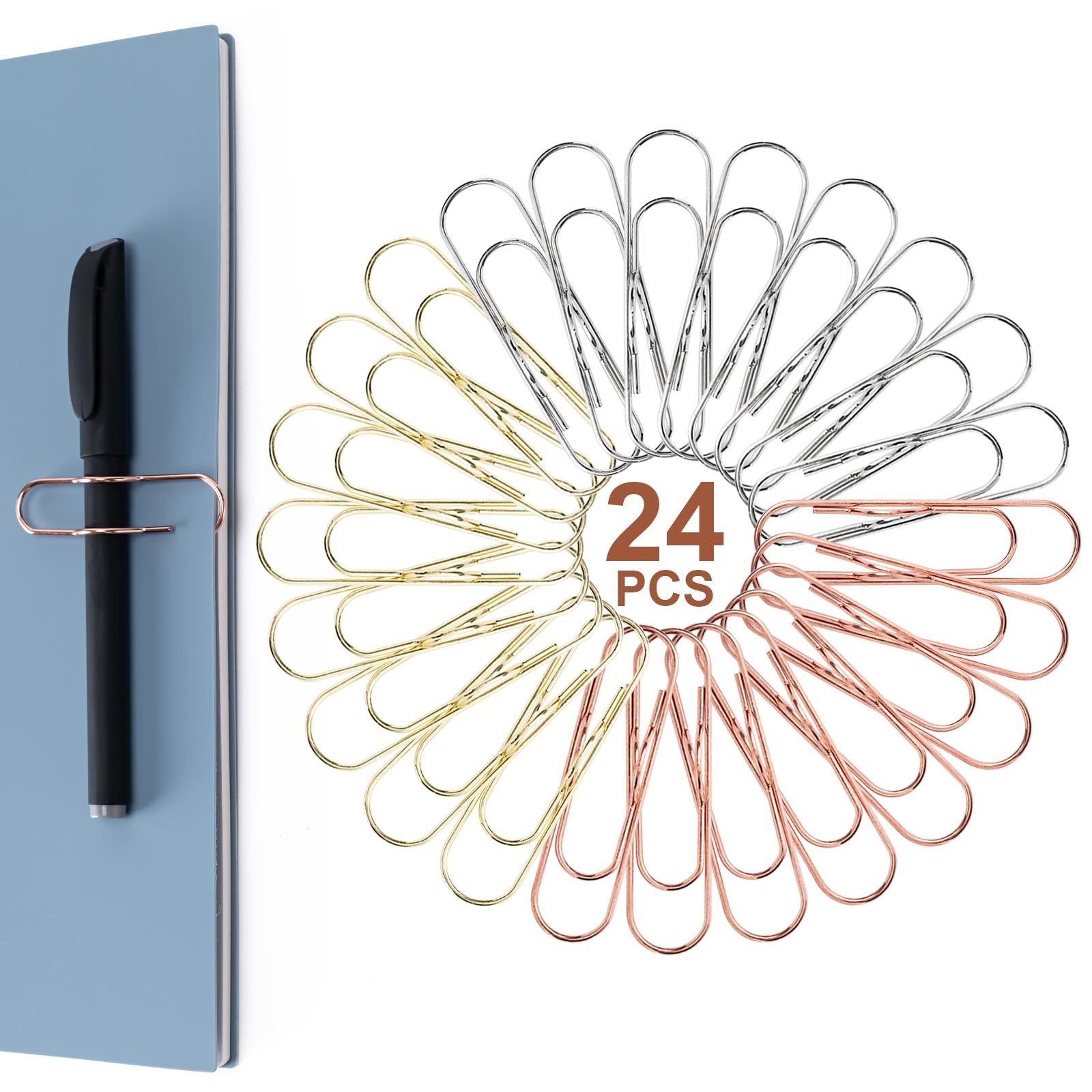24 Pack Pen Holder for Notebook, Multi-Purpose Metal Paper Clip Pencil Holder...