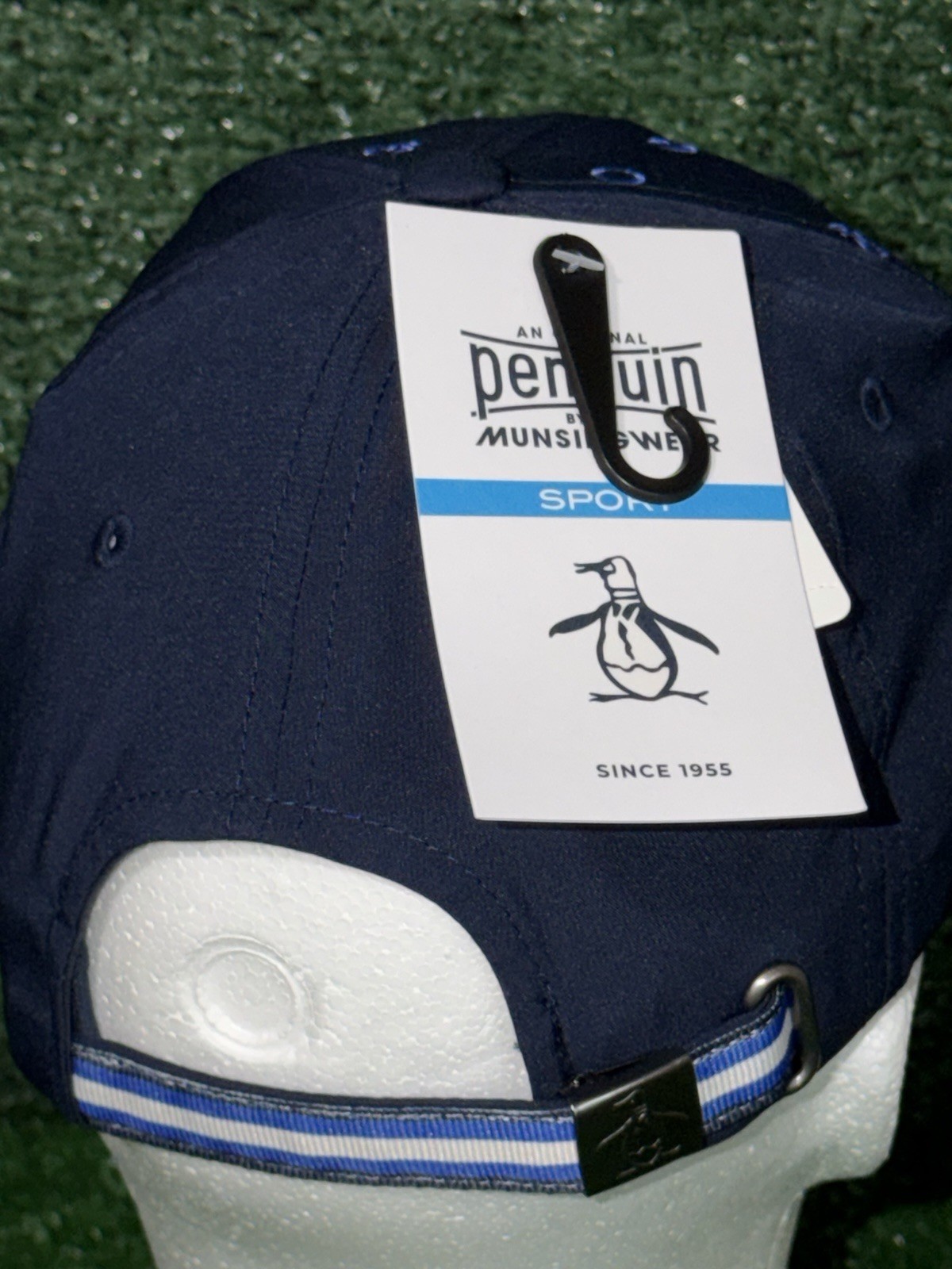 Penguin Original Golf Embroidered Letters Strapback Hat Black Iris (Navy), New