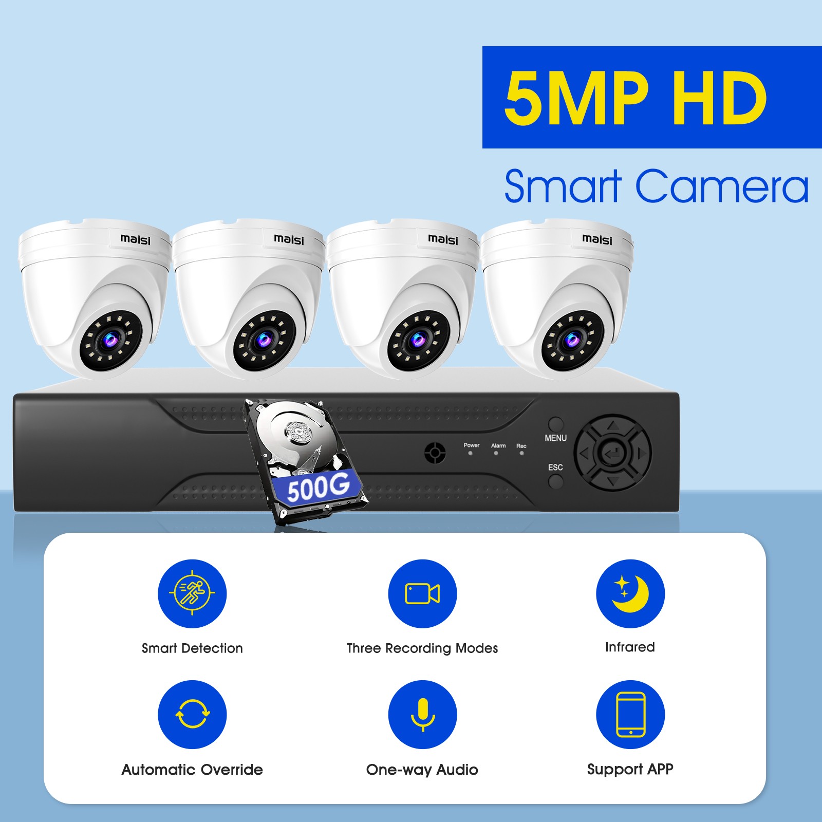 8CH 5MP Lite DVR Outdoor CCTV Security Camera System Kit Night Vision with 500GB
