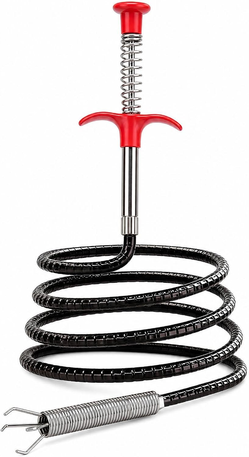 Drain Hair Remover Tool, 76-Inch Flexible Drain Snake with 4-Claw Grabber - Long