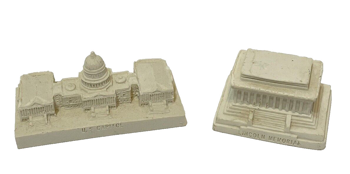 Vintage 1996 Lot of 2 Marble US Capitol and Lincoln Memorial Souvenirs