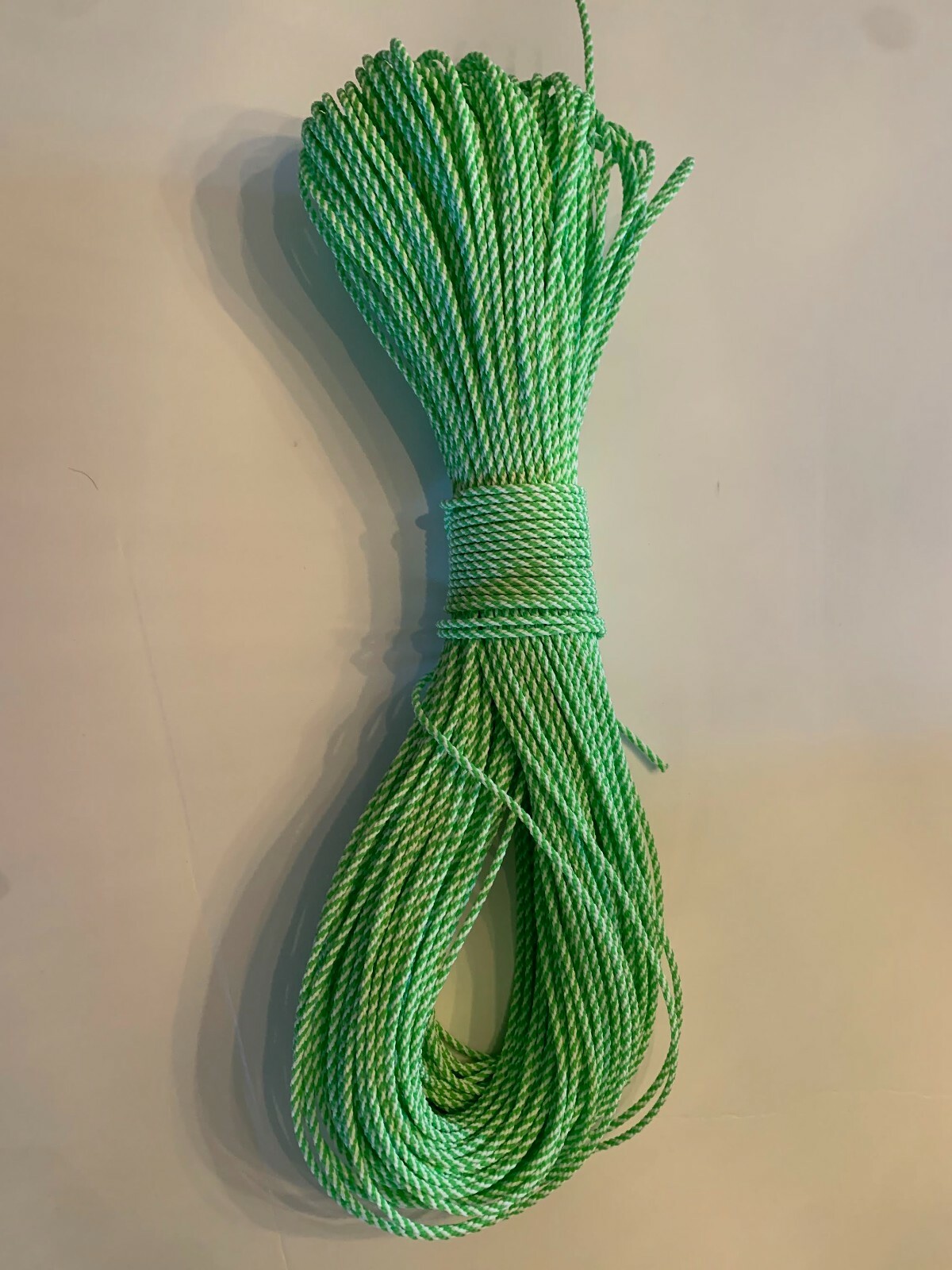 1/8" x 300 ft. Hollow Braid Polyethylene Bird Toy Rope Hank. Green/White.