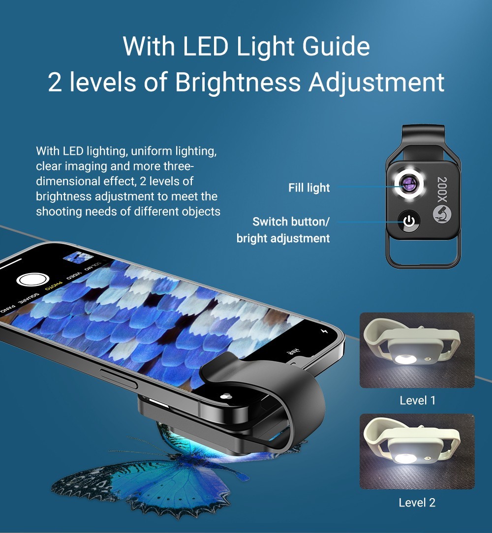 200X Mobile Phone Microscope Lens High Magnification Moveable for iPhone/Android