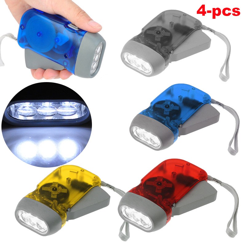 4PCS 3-LED Dynamo Hand Crank Flashlight Emergency Camping Torch Charge Light