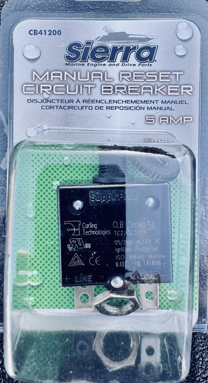 Sierra CB41200 Manual Reset Circuit Breaker  5Amp 12 VDC C.C.