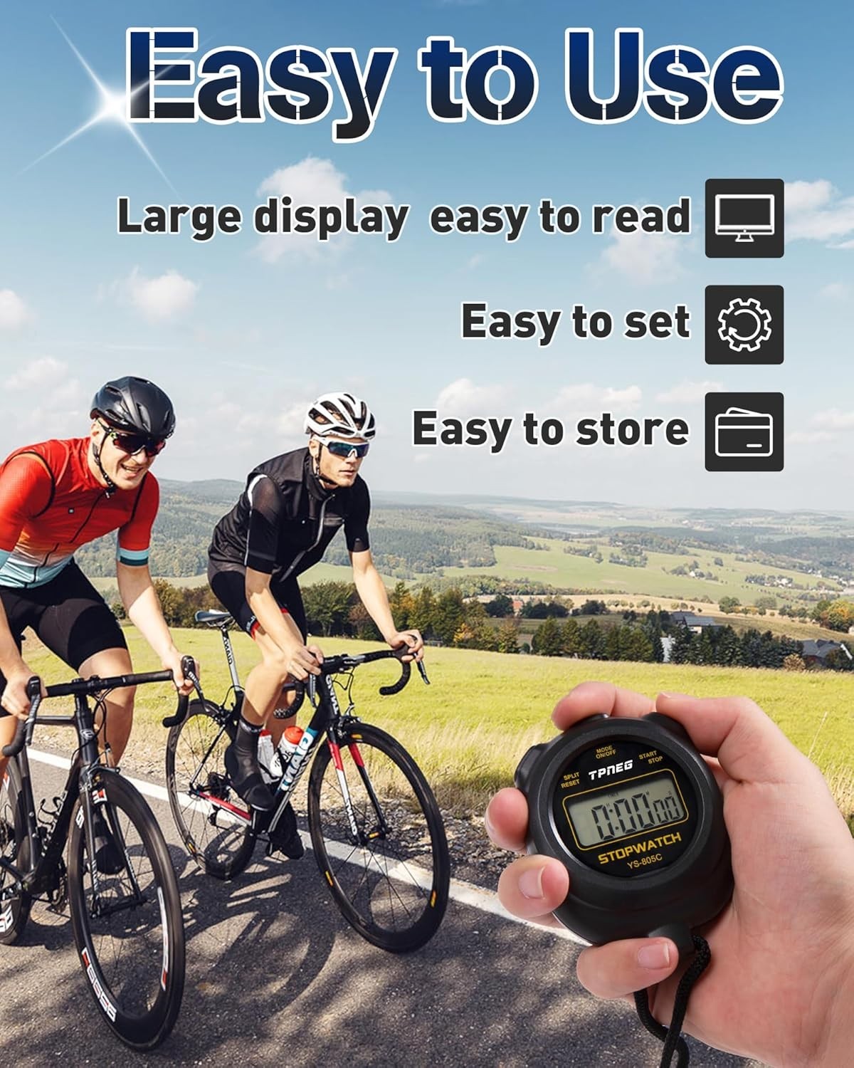 Simple Stopwatch Timer - Easy to Use, Set Up, Read, and Carry - Large Display...