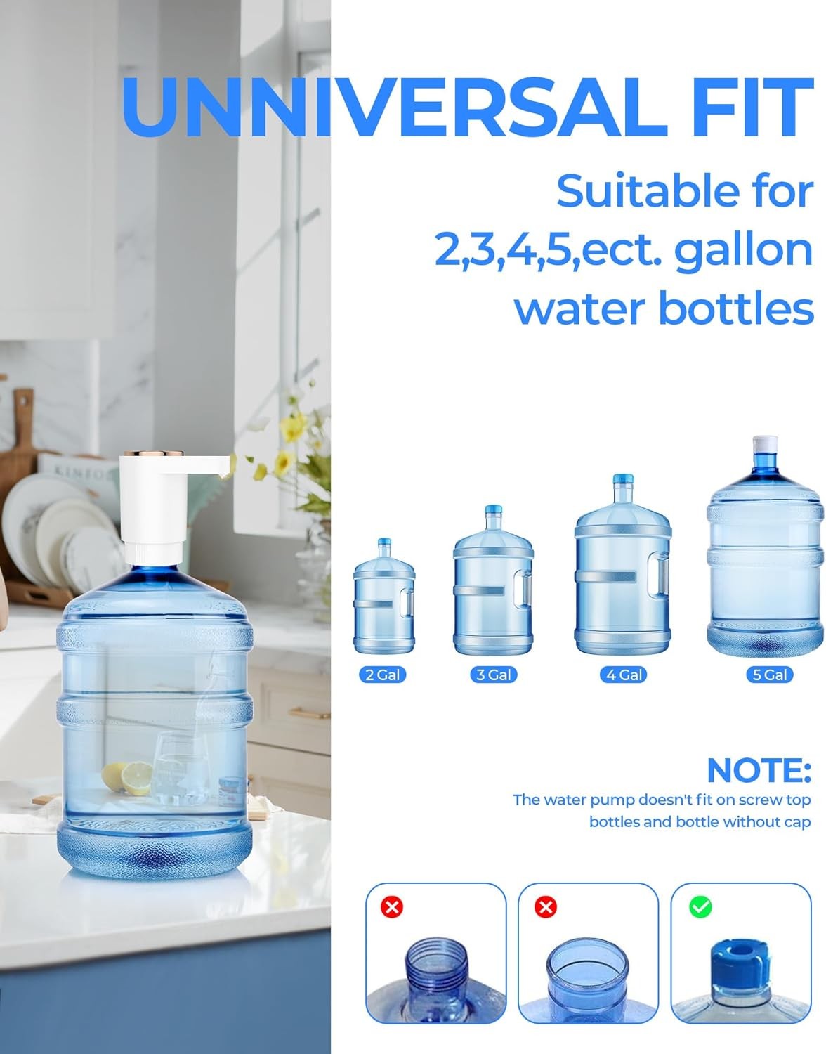 Water Bottle Pump, Portable Electric Water Dispenser Pump for 5 Gallon Bottles -