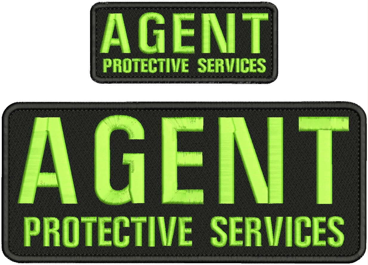 AGENT P SERVICES EMBROIDERY PATCH 4X10 AND 2X5 HOOK ON BACK lime green ON BLACK