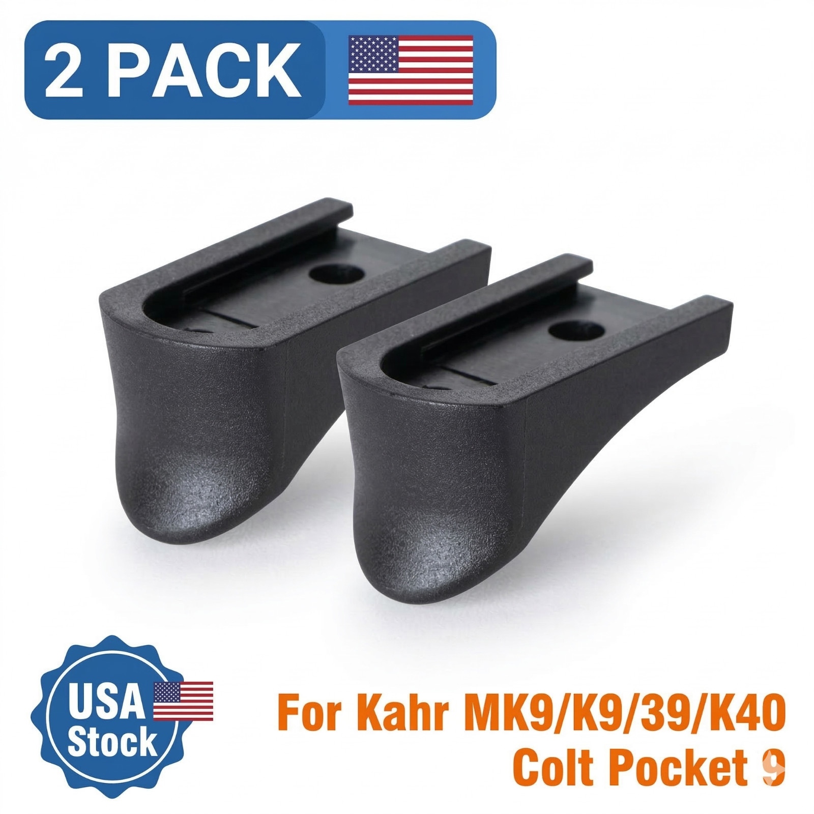 2 Pack Grip Extension for Kahr MK9 PM9 CM9 K9 39 K40 + Colt Pocket 9 Base Plate
