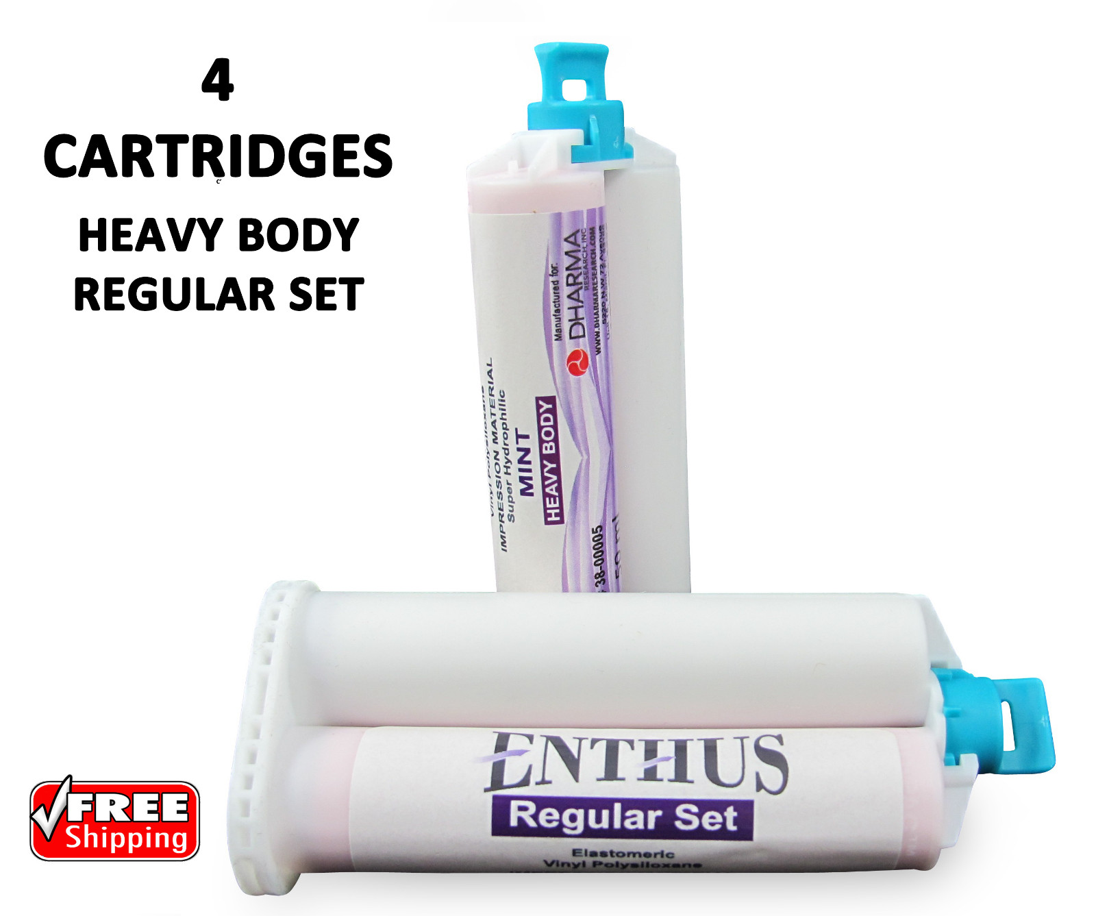 HEAVY BODY VPS Impression Material REGULAR SET  Enthus 4 X 50ml Cartridges