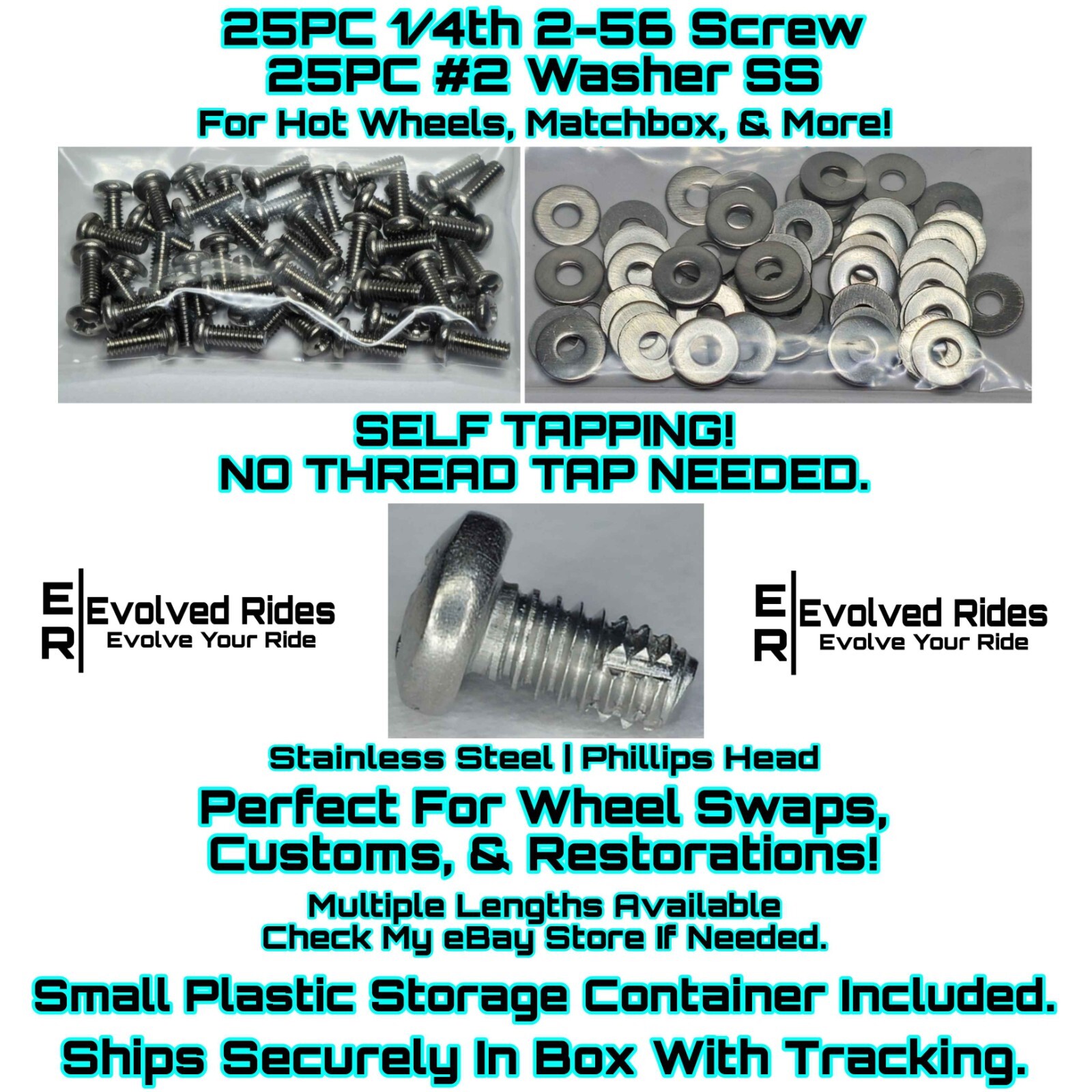 50pc Set 1/4th 2-56 Rivet Screw Self Tap Hot Wheels Matchbox Custom Restoration